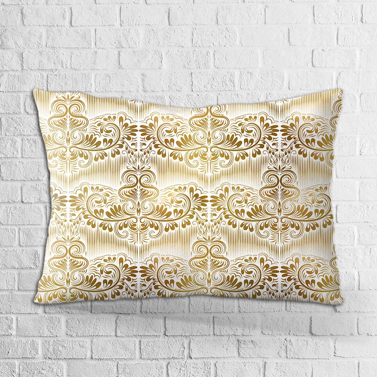 Çift Taraflı 35x50 Sarı Beyaz Damask Desenli Dijital Baskılı Kırlent Kılıfı - OTYK011-3550