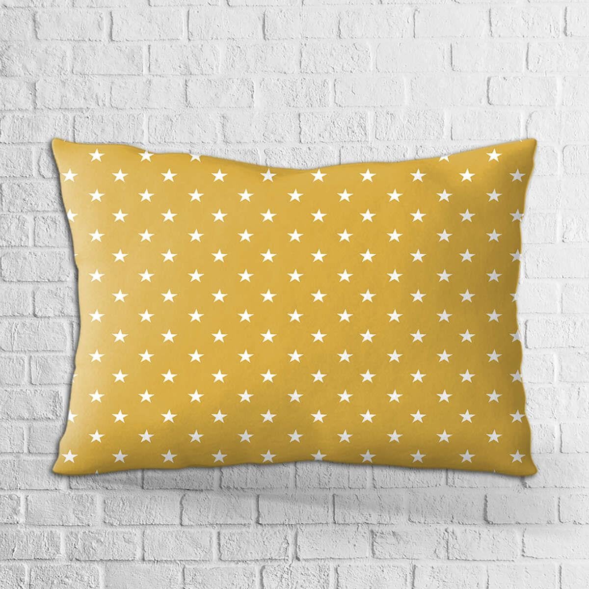 Çift Taraflı 35x50 Sarı Beyaz Yıldız Desenli Dijital Baskılı Kırlent Kılıfı - OTYK384-3550