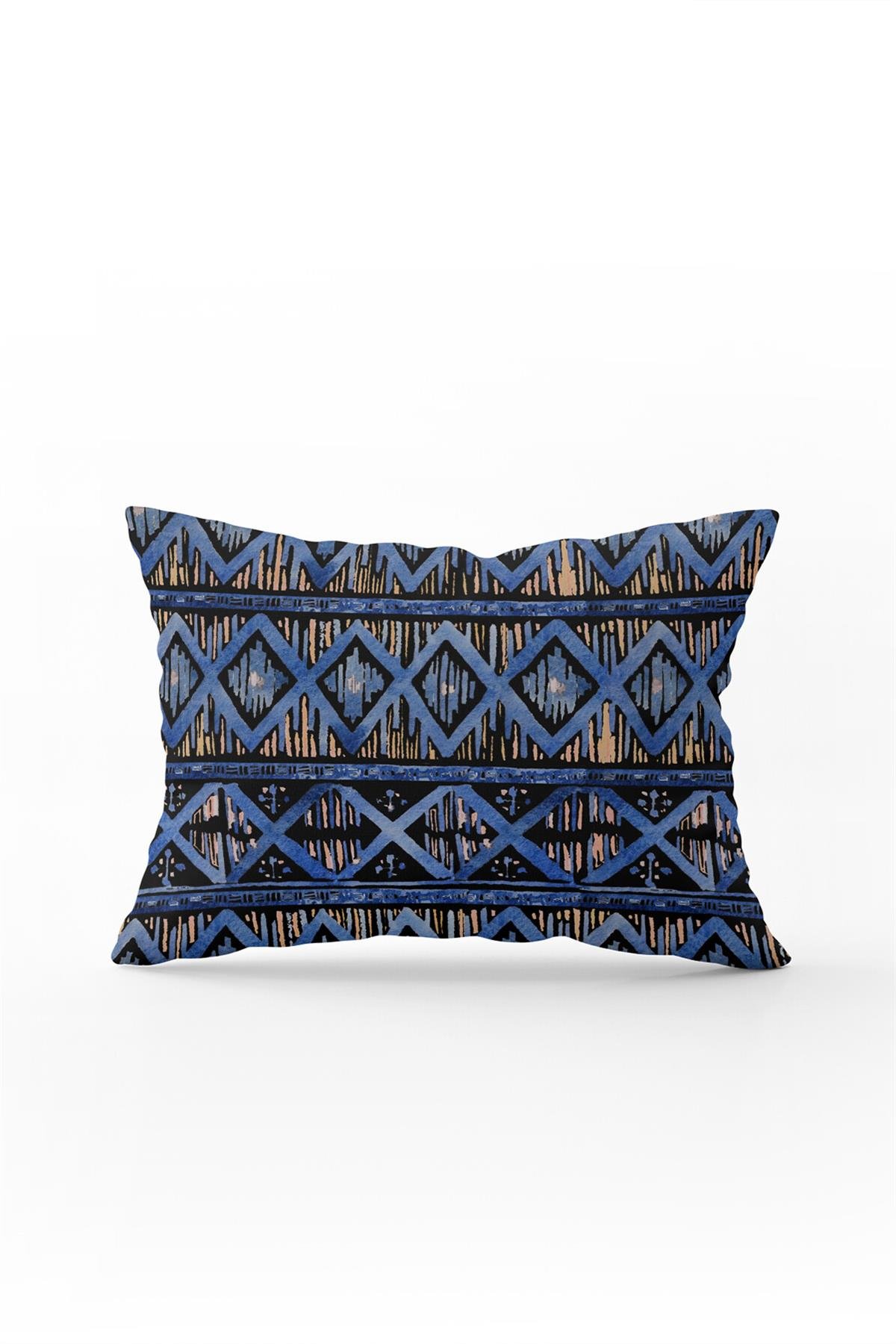 Çift Taraflı 35x50 Sari Mavi Etnik Desenli Kırlent Yastık Kılıfı - CGH238-3550