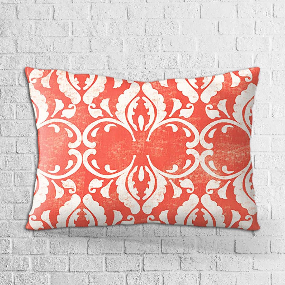 Çift Taraflı 35x50 Turuncu Beyaz Damask Desenli Dijital Baskılı Kırlent Kılıfı - OTYK064-3550