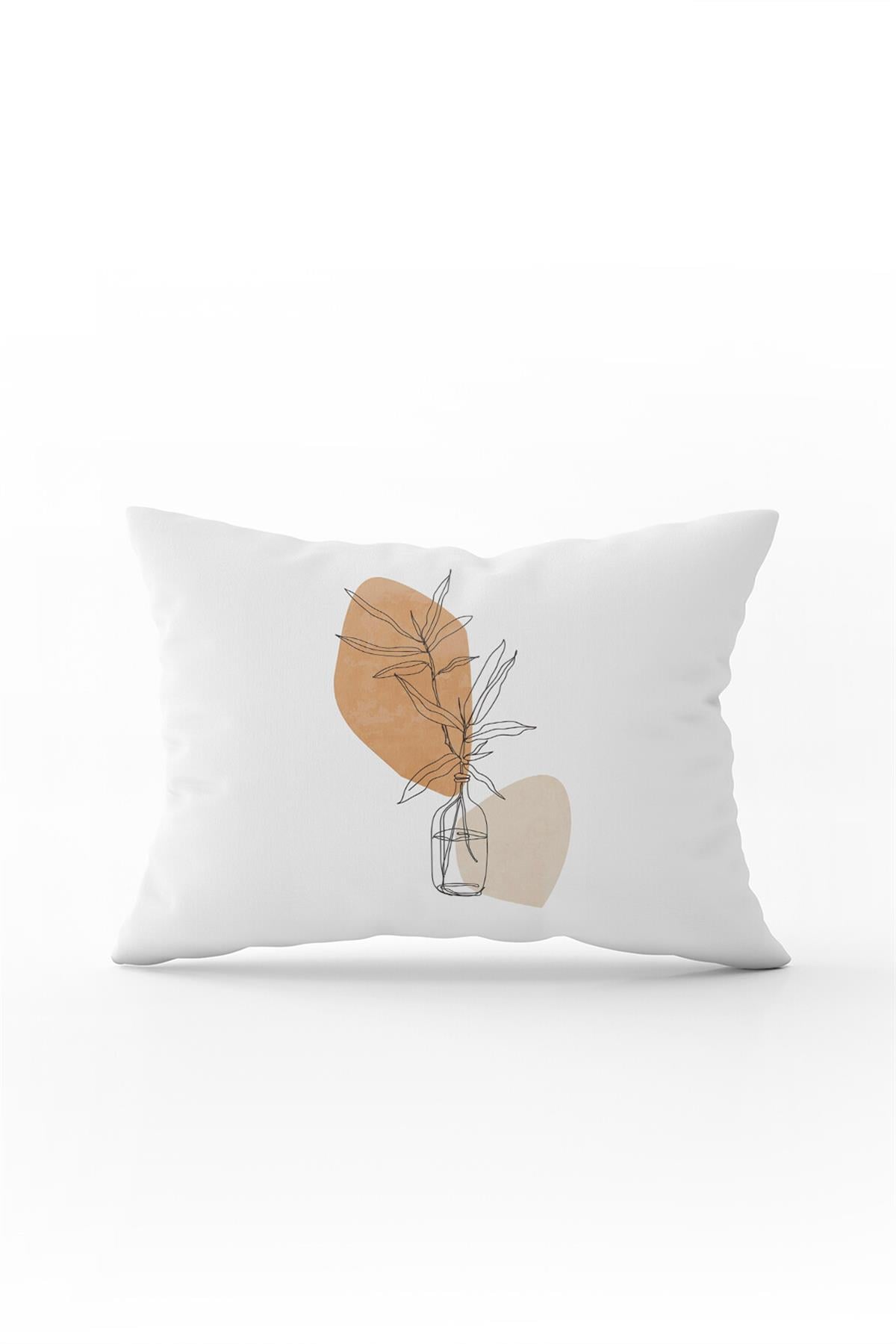 Çift Taraflı 35x50 Turuncu Krem Modern Soyut Çiçekli Dekoratif Kırent Kılıfı - CGH277-3550