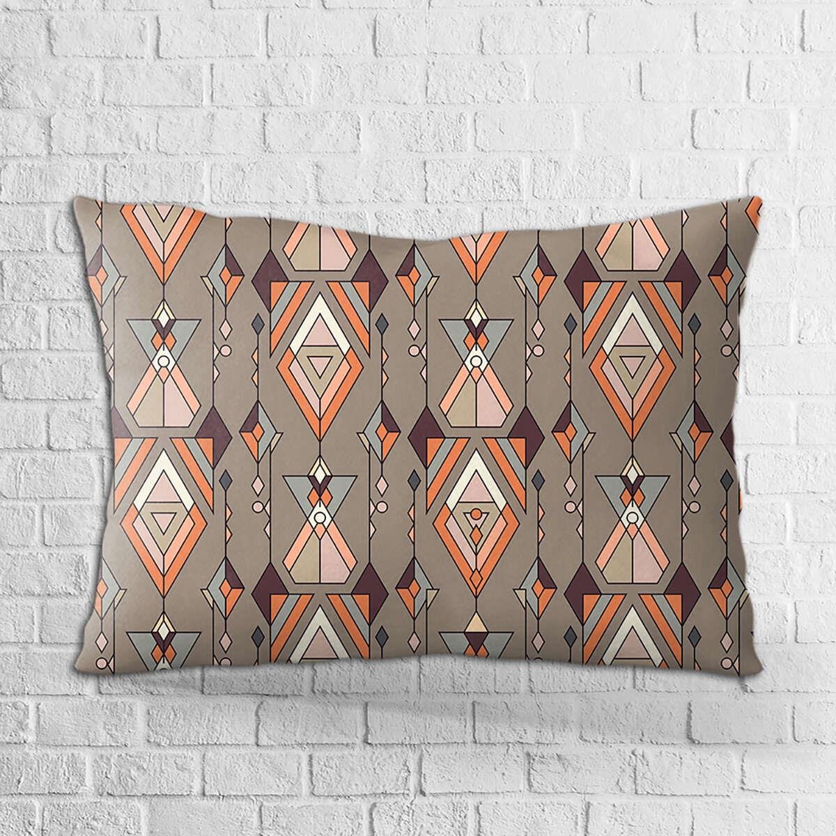 Çift Taraflı 35x50 Turuncu Retro Etnik Desenli Dijital Baskılı Kırlent Kılıfı - OTYK004-3550