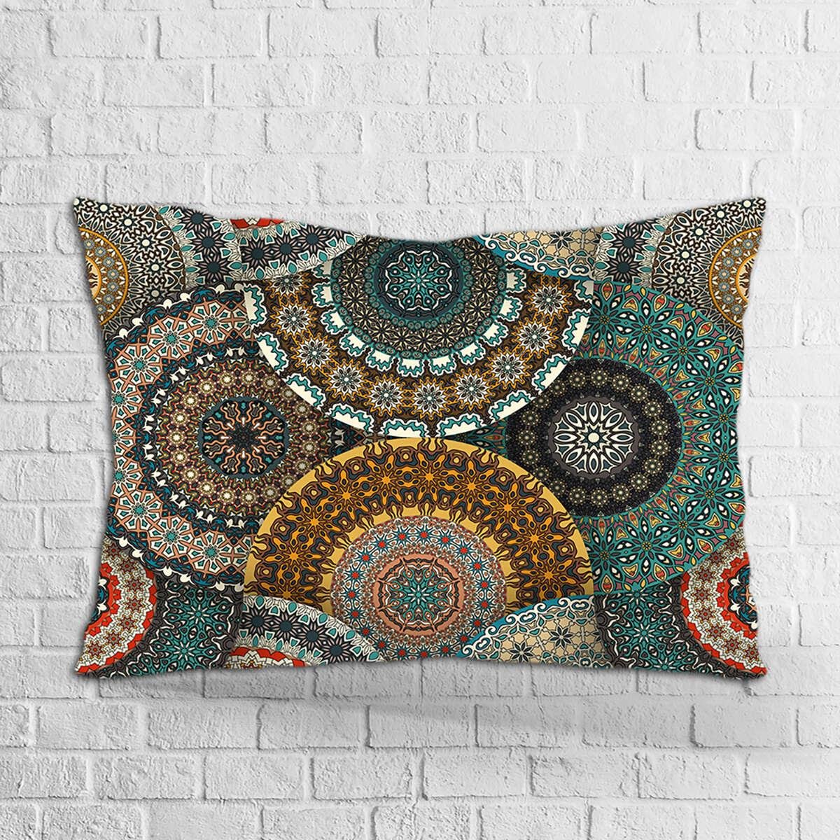Çift Taraflı 35x50 Yeşil Çok Desenli Retro Vintage Desenli Dijital Baskılı Kırlent Kılıfı - OTYK290-3550