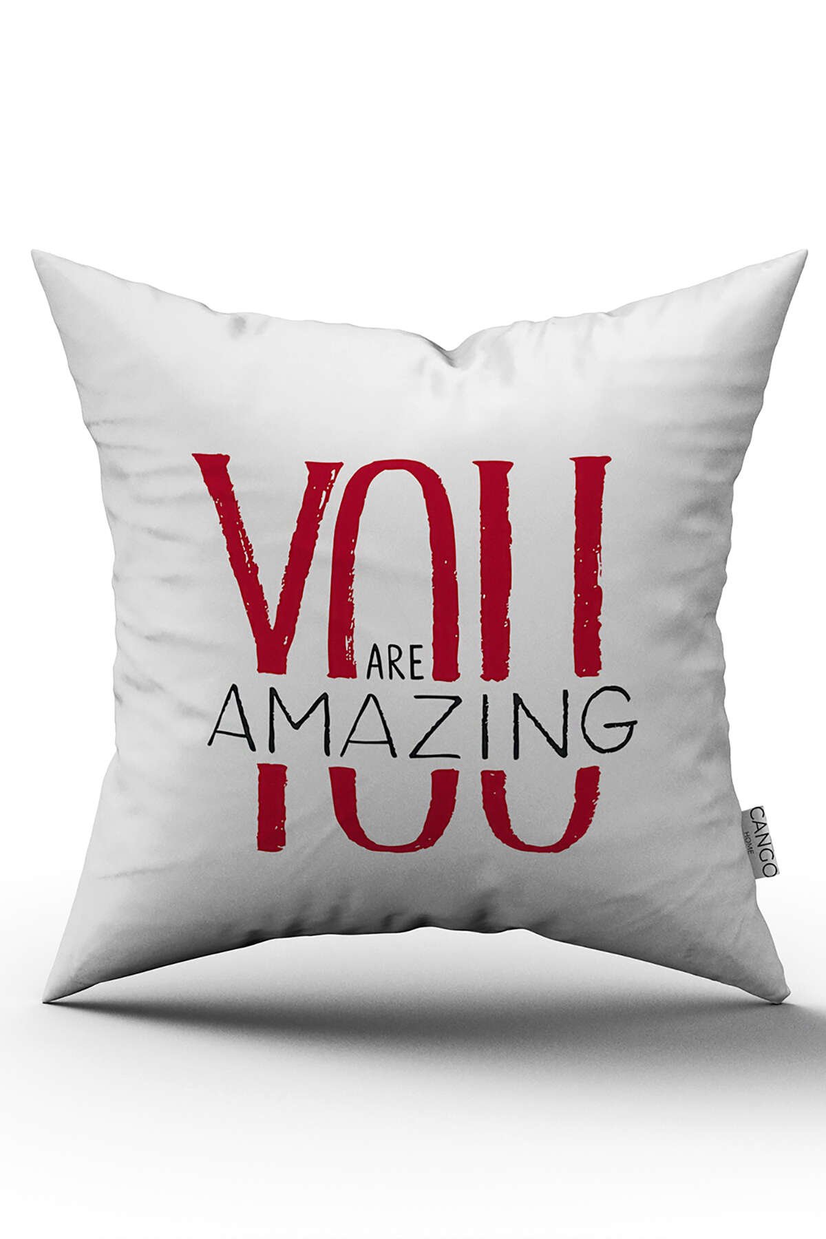 Çift Taraflı Beyaz Kırmızı You Are Amazıng Yazılı Dekoratif Dijital Baskı Kırlent Yastık Kılıfı - CGH403-CT