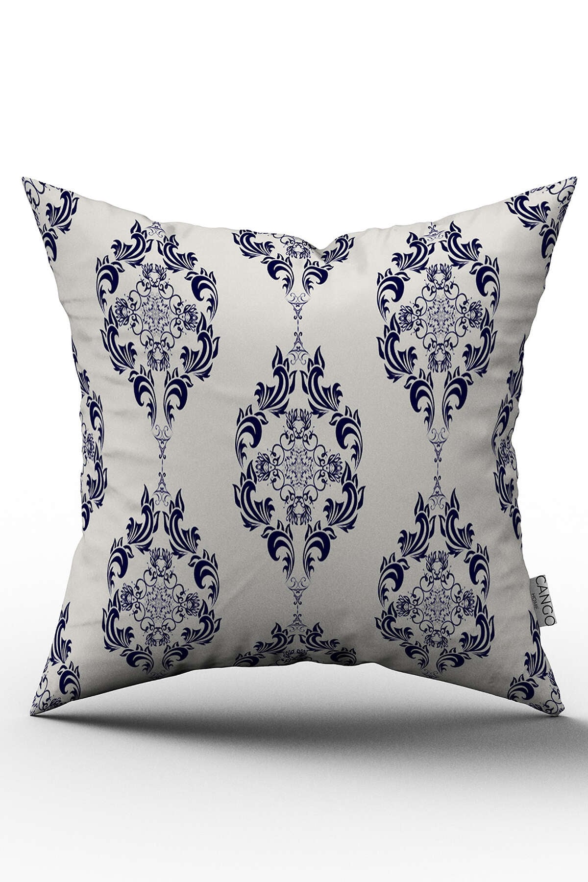 Çift Taraflı Beyaz Lacivert Damask Desenli Dijital Baskılı Kırlent Kılıfı - OTYK013-CT
