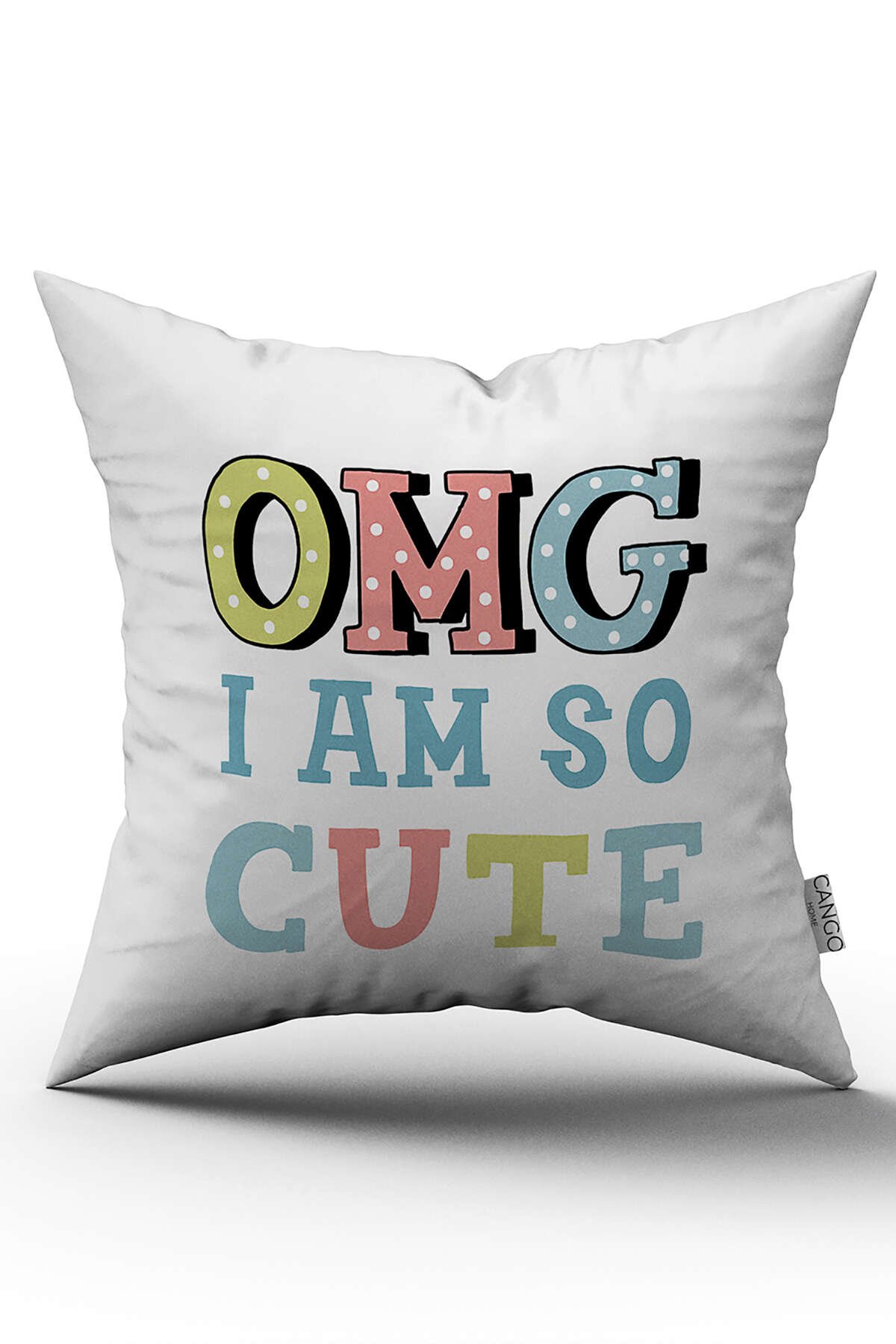 Çift Taraflı Beyaz Mavi I Am So Cute Yazılı Dijital Baskı Kırlent Yastık Kılıfı - CGH429-CT