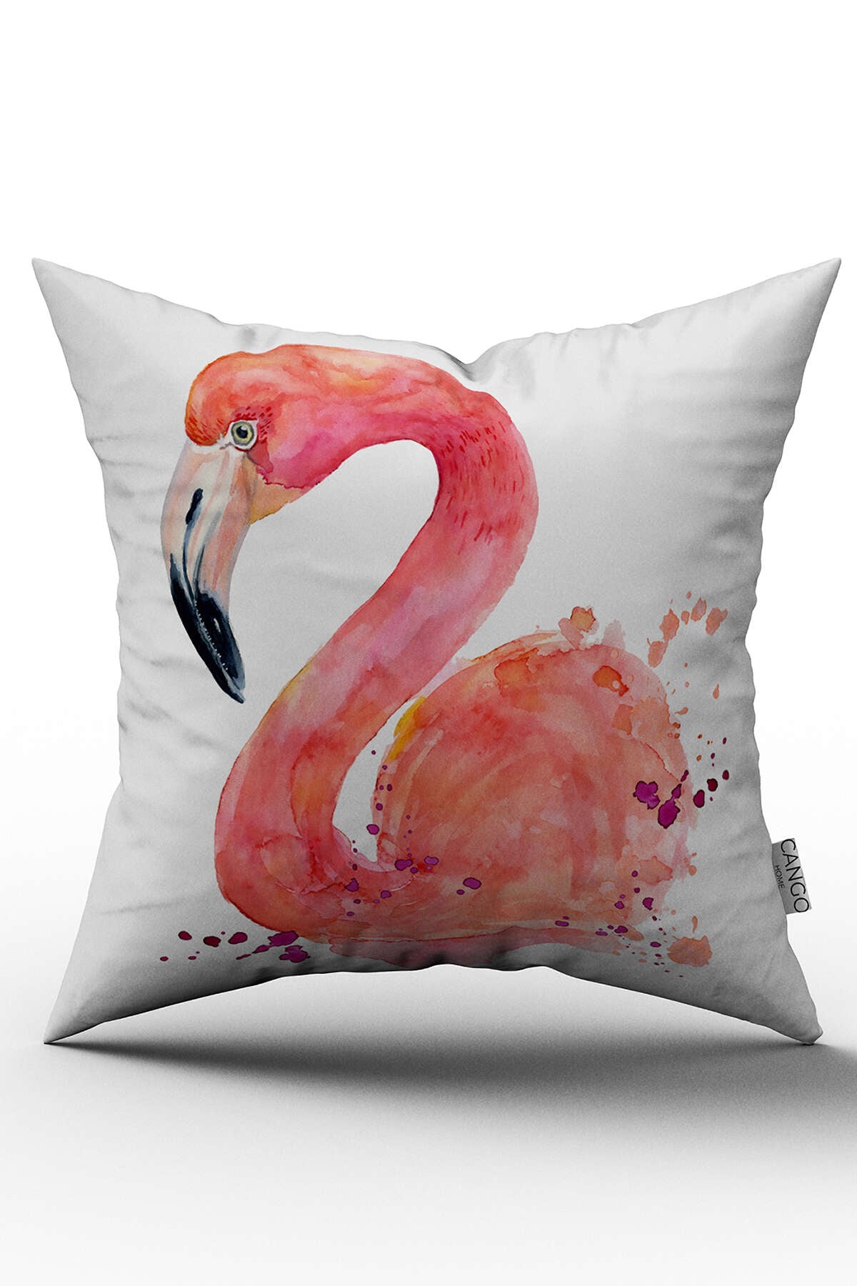 Çift Taraflı Beyaz Pembe Flamingo Figürlü Dijital Baskılı Kırlent Kılıfı - OTYK607-CT