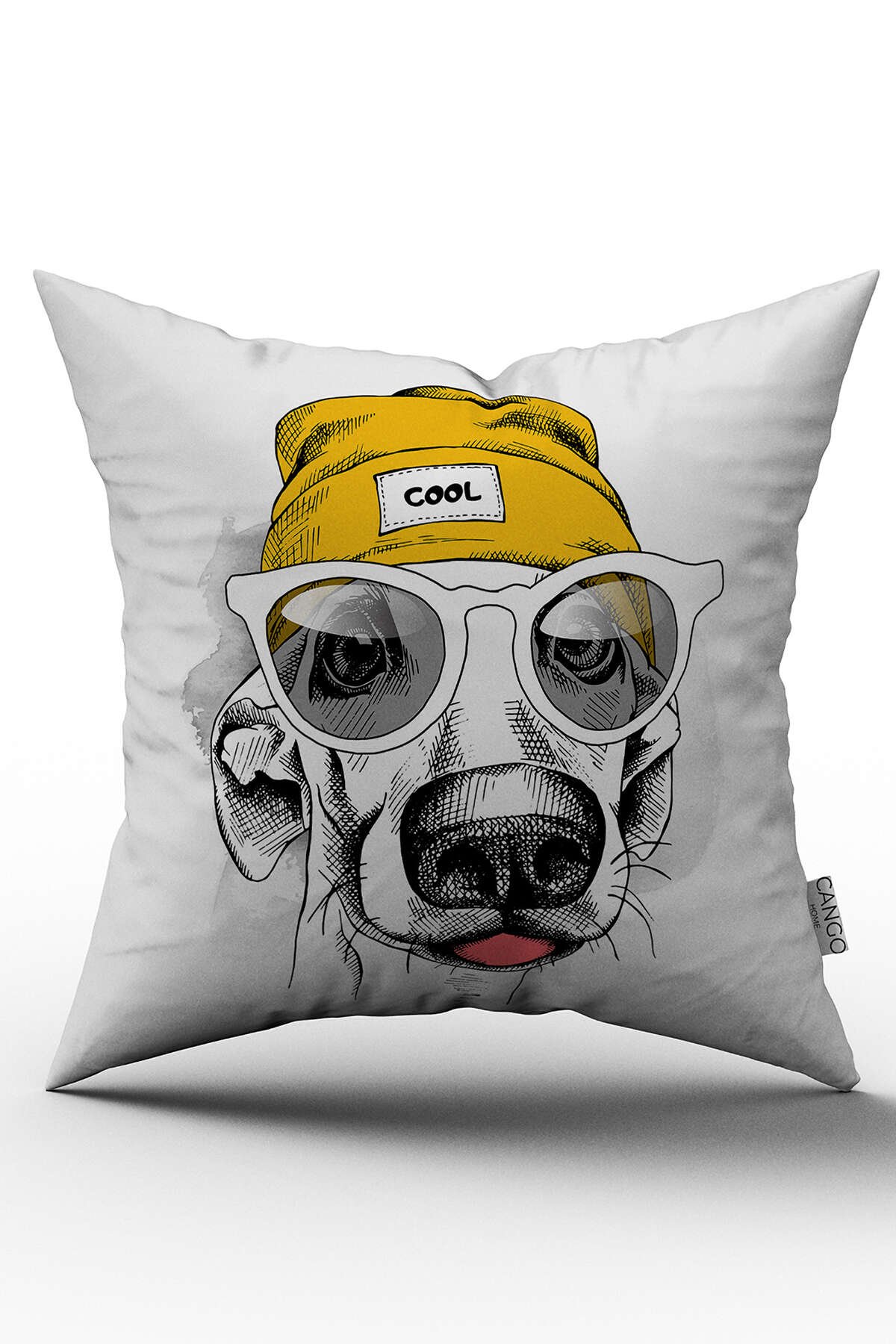 Çift Taraflı Beyaz Sarı Köpek Şapkalı Kırlent Yastık Kılıfı - CGH045-CT