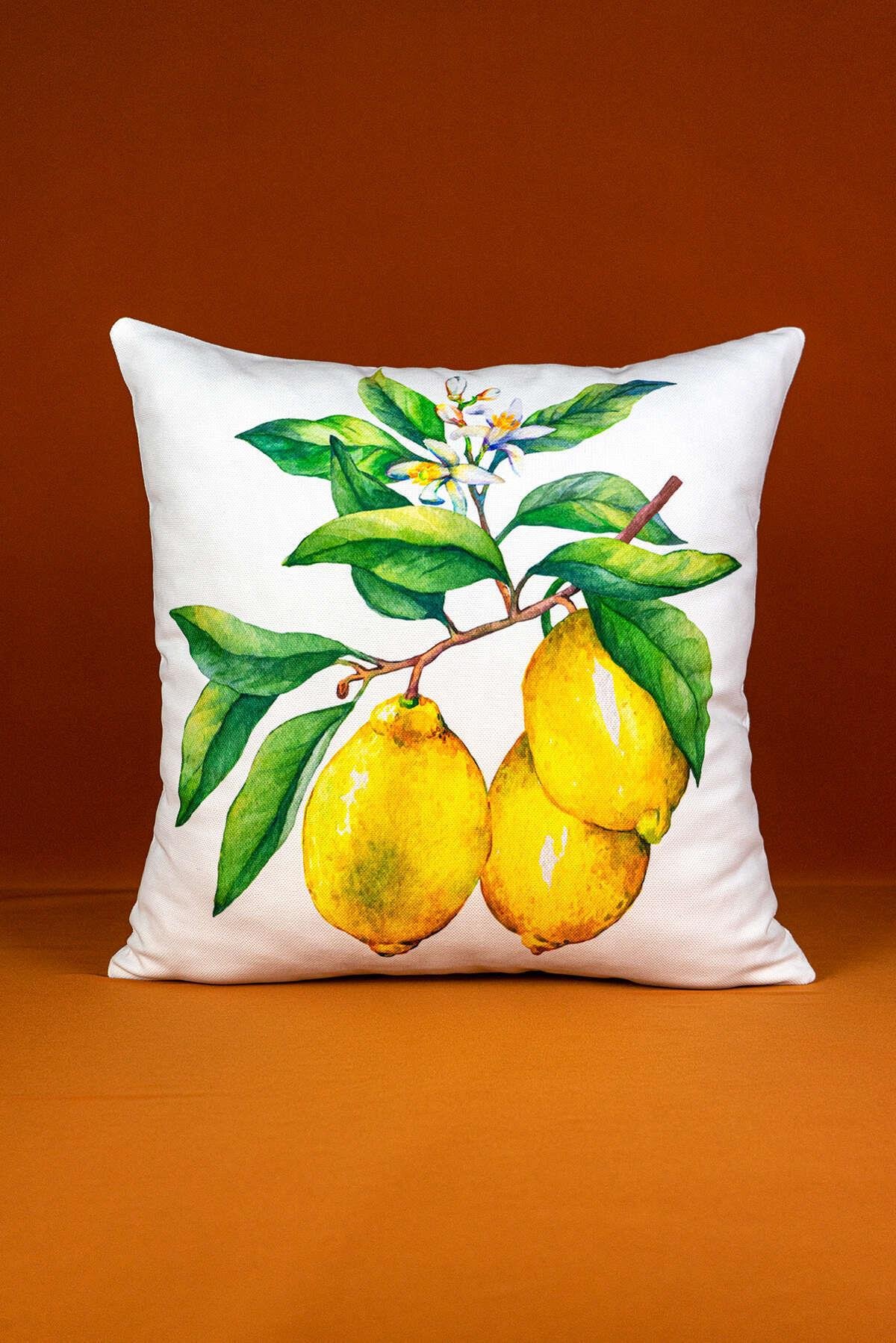 Çift Taraflı Beyaz Sarı Limon Desenli 4'lü Dijital Baskılı Kırlent Kılıfı Seti 4kmbs90-CT