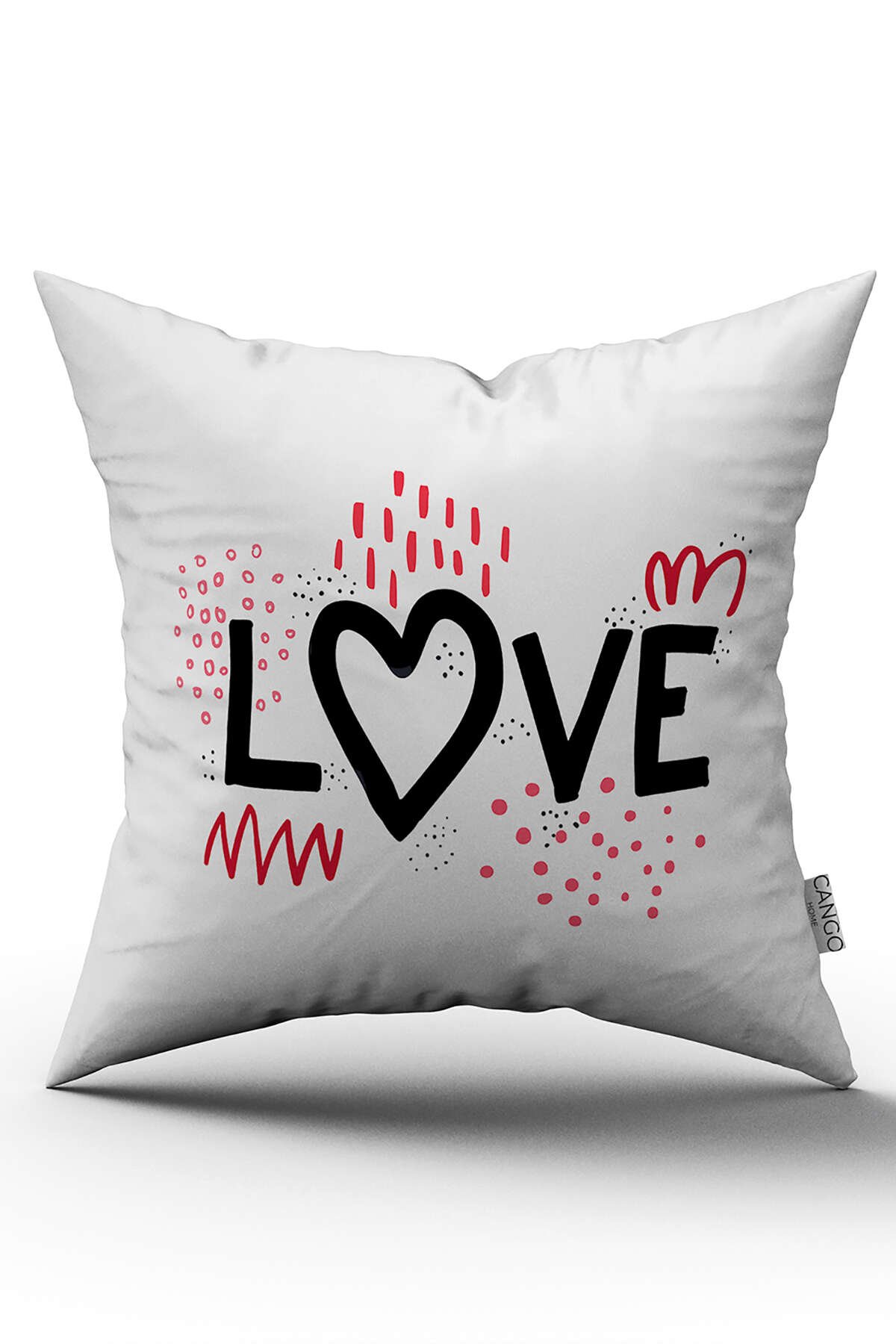 Çift Taraflı Beyaz Siyah Love Yazılı Modern Dijital Baskı Kırlent Yastık Kılıfı - CGH392-CT