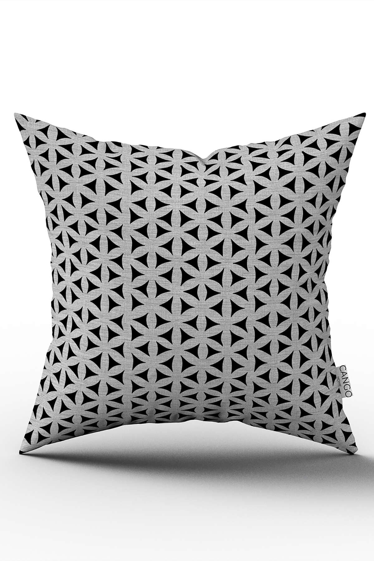 Çift Taraflı Gri Siyah Dekoratif Geometrik Desenli Dijital Baskılı Kırlent Kılıfı CGH1056