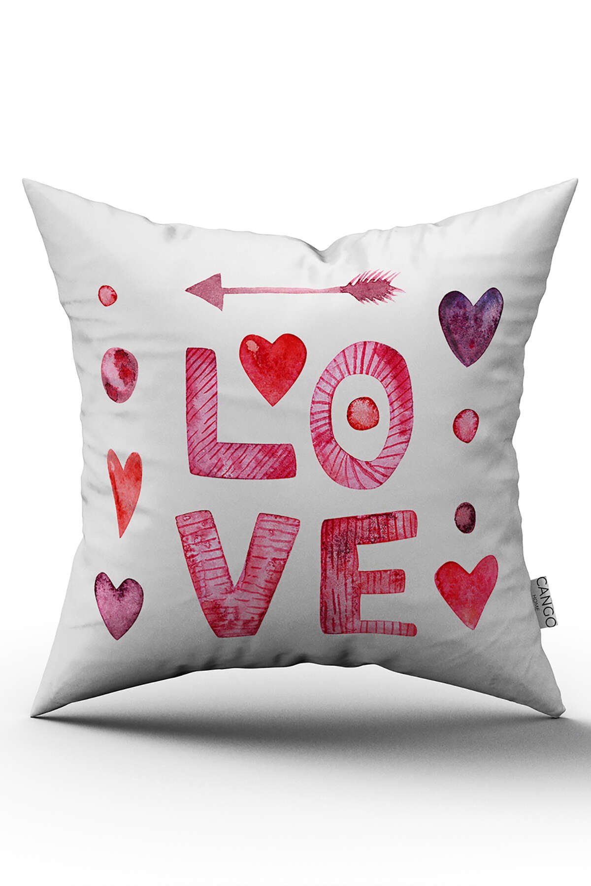 Çift Taraflı Kırmızı Dekoratif Love Yazılı Dijital Baskı Kırlent Yastık Kılıfı - CGH423-CT