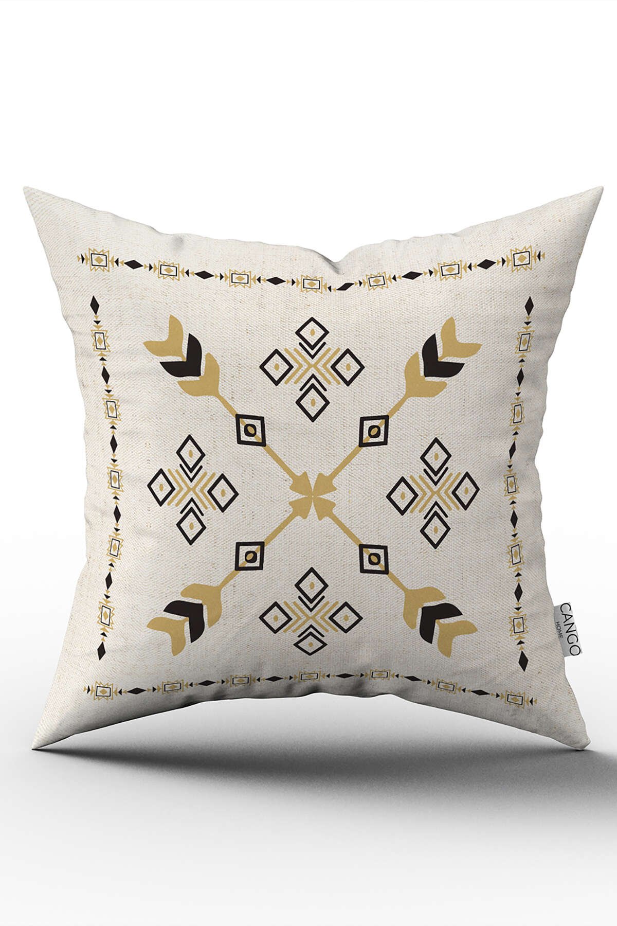 Çift Taraflı Krem Siyah Etnik Kilim Desenli Dijital Baskılı Kırlent Kılıfı CGH1087