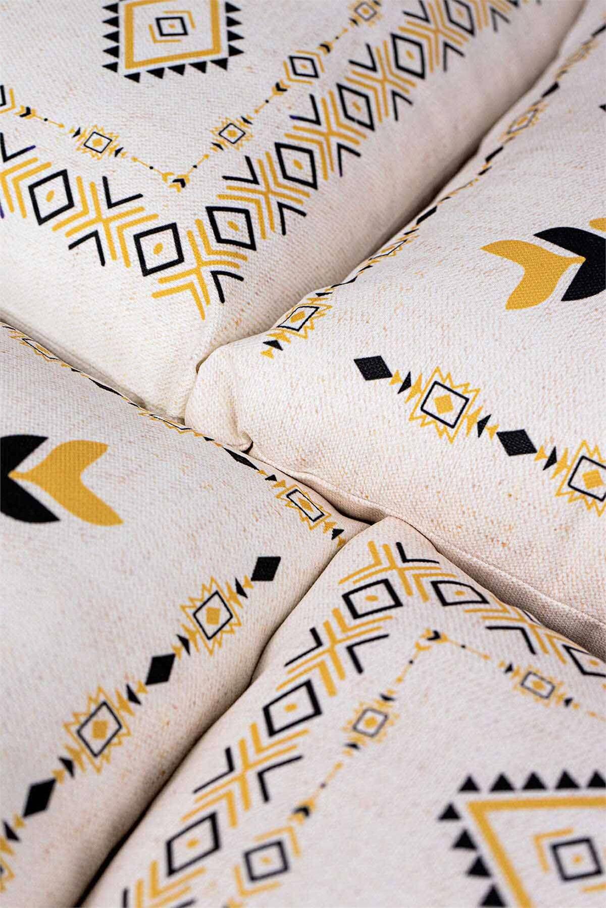 Çift Taraflı Krem Siyah Etnik Kilim Desenli 4'lü Dijital Baskılı Kırlent Kılıfı Seti 4kmbs267-CT