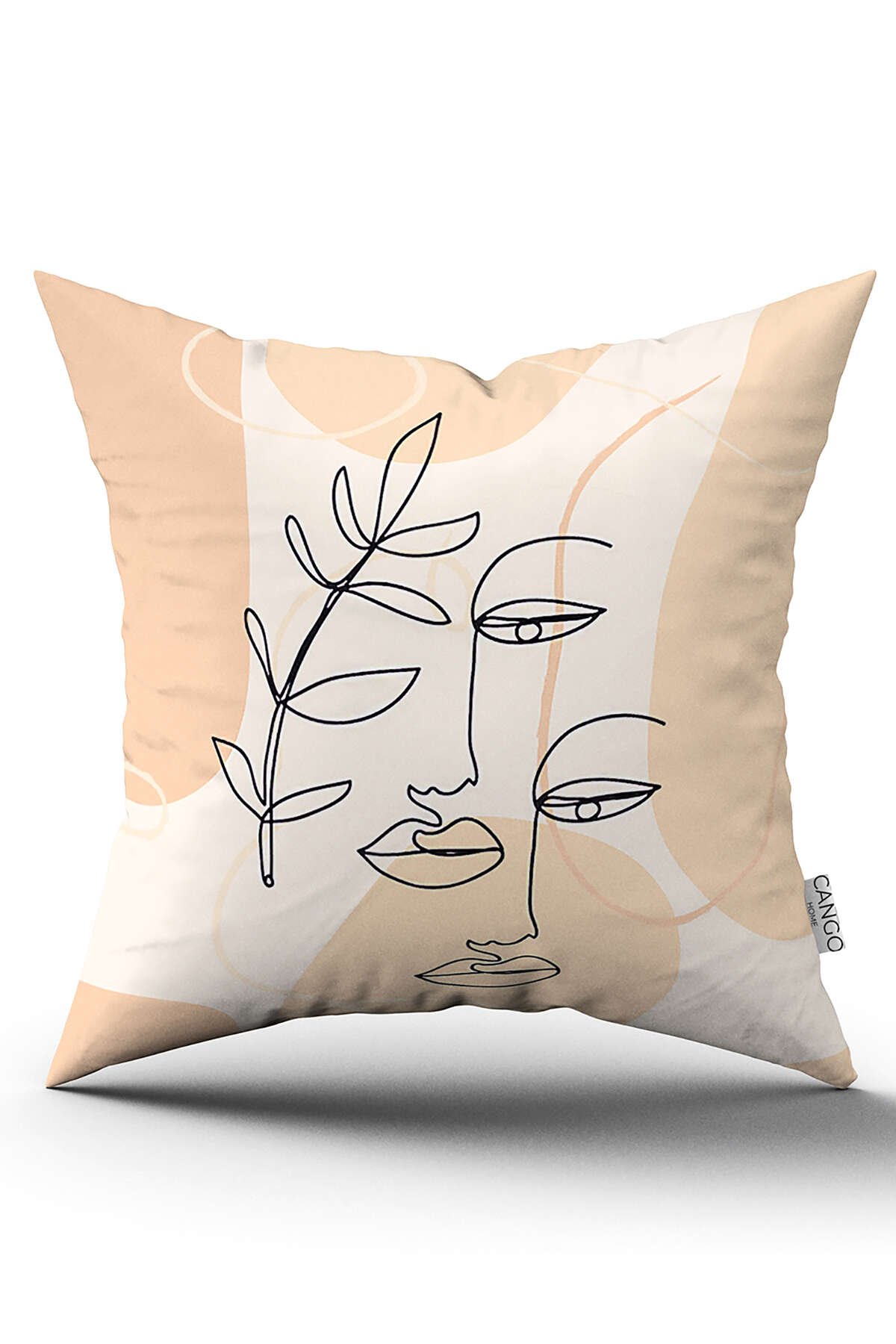 Çift Taraflı Krem Siyah Modern Dekoratif Siluet Desenli Dijital Baskılı Kırlent Kılıfı CGH1094