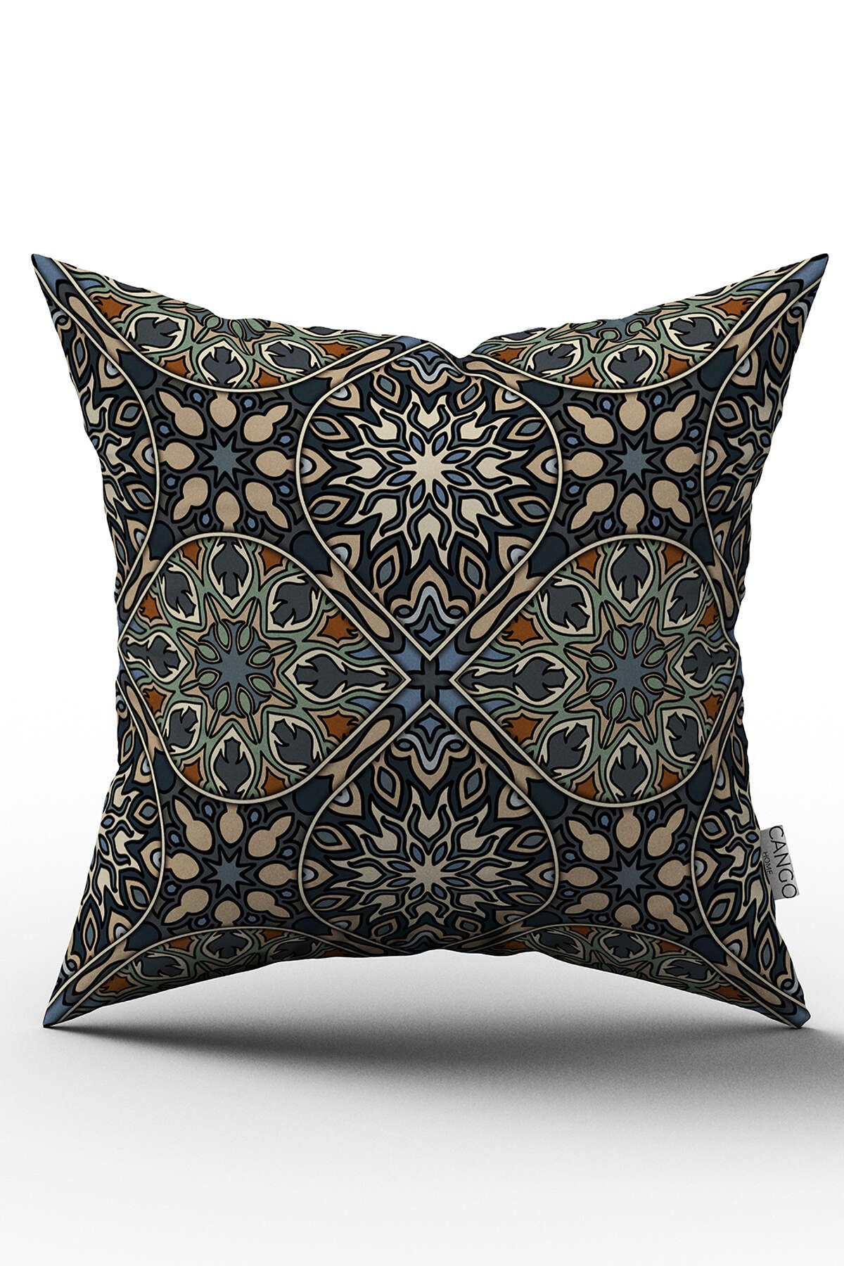 Çift Taraflı Lacivert Çok Renkli Retro Vintage Desenli Dijital Baskılı Kırlent Kılıfı - OTYK284-CT