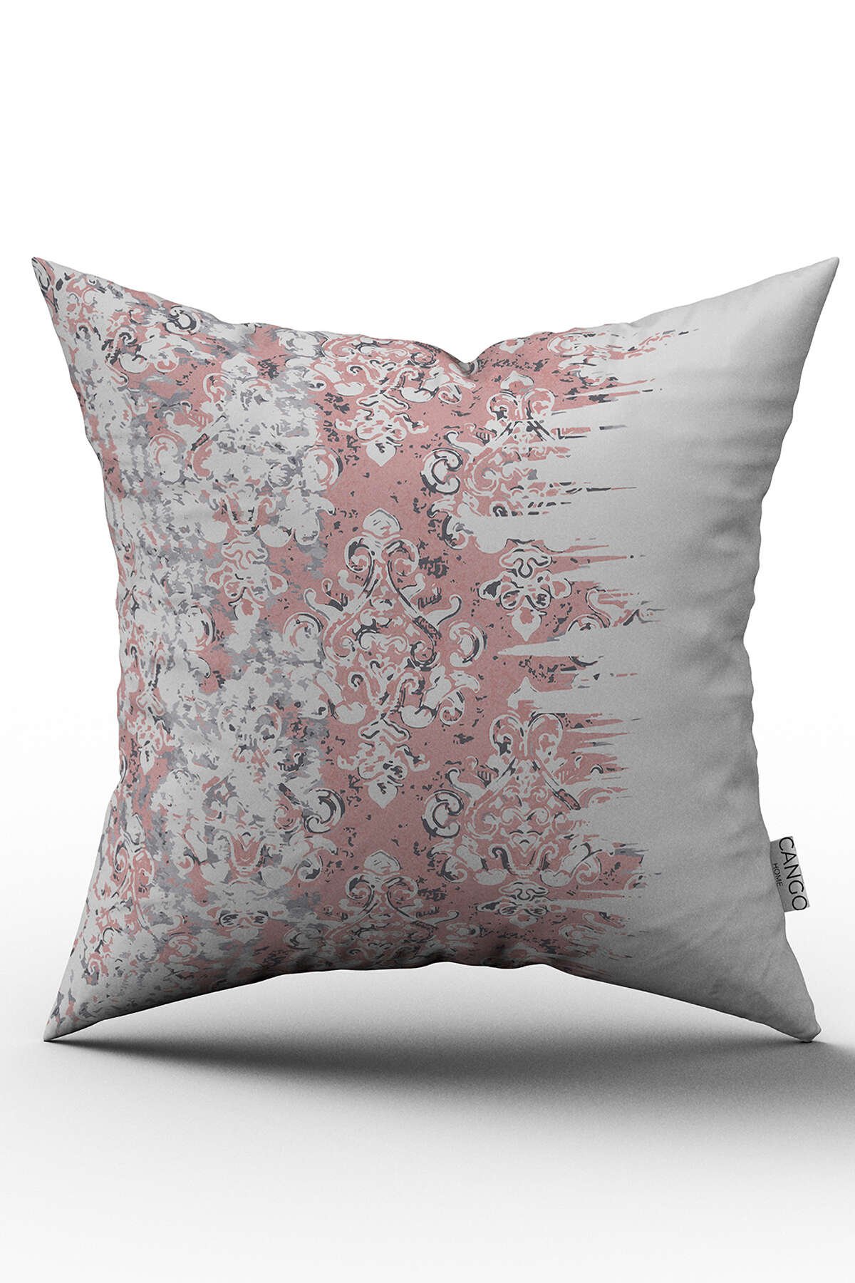 Çift Taraflı Pembe Beyaz Damask Etnik Desenli Kırlent Yastık Kılıfı - CGH121-CT