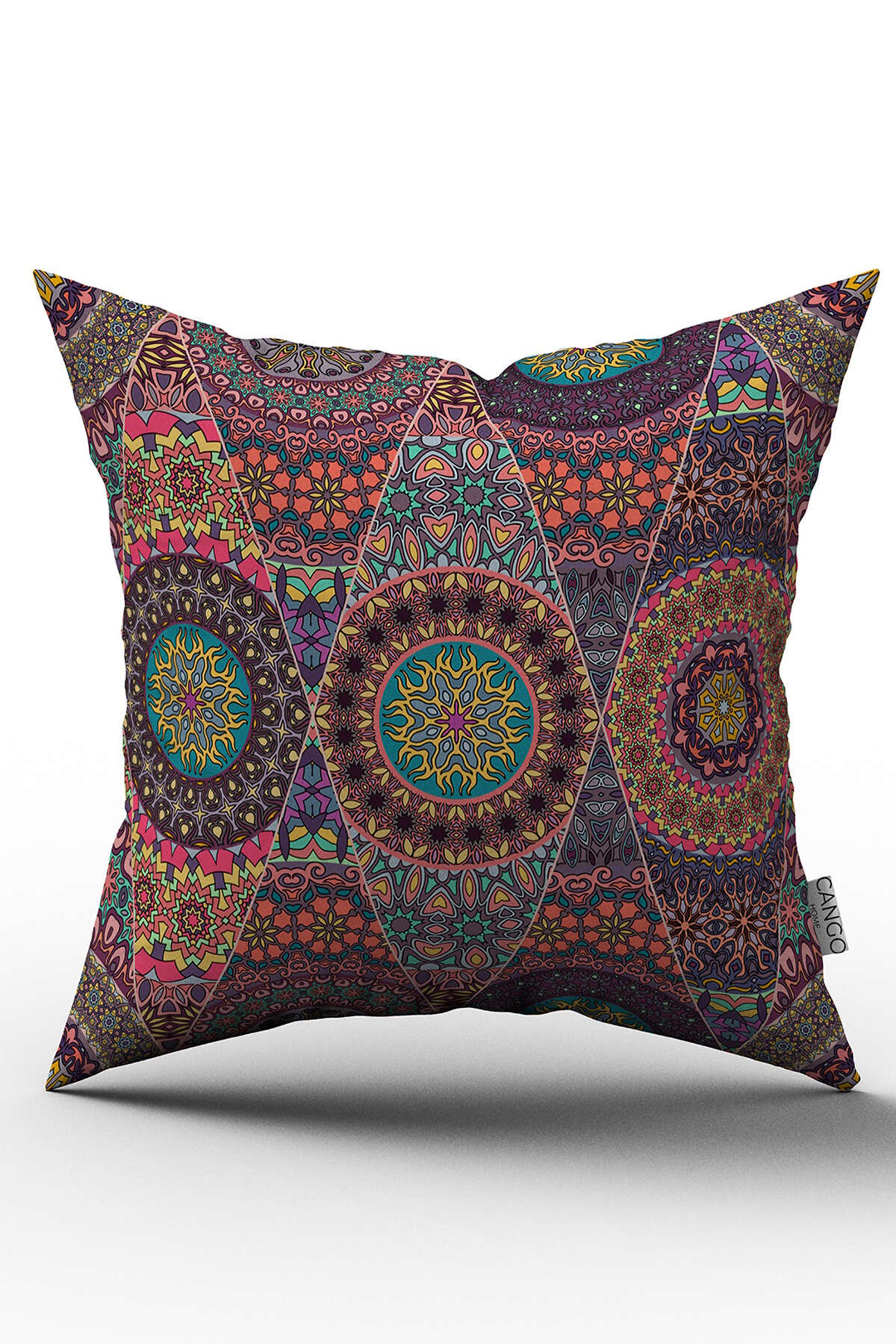 Çift Taraflı Pembe Çok Renkli Retro Vintage Desenli Dijital Baskılı Kırlent Kılıfı - OTYK036-CT