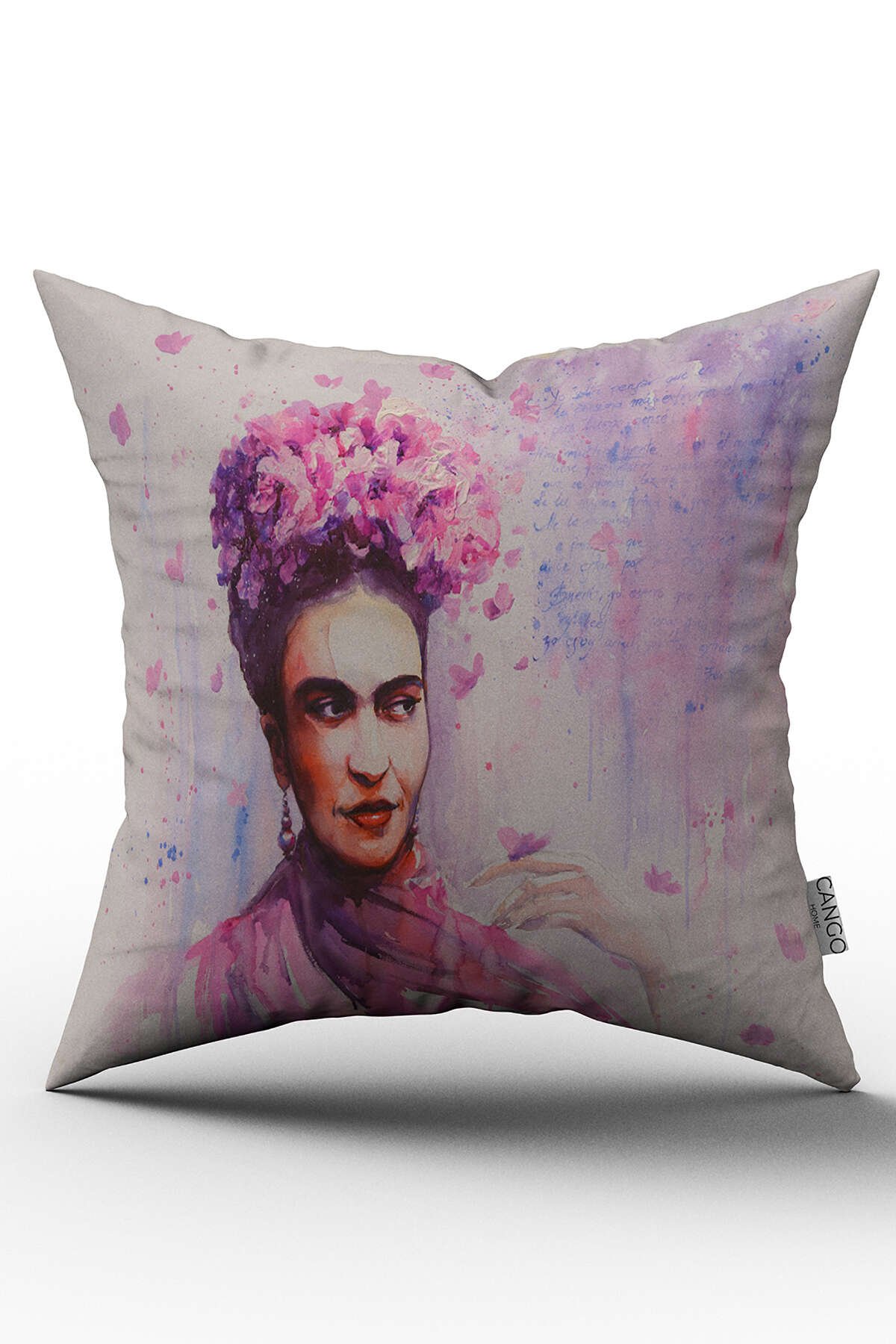 Çift Taraflı Pembe Frida Portresi Dijital Baskılı Kırlent Kılıfı - OTYK715-CT