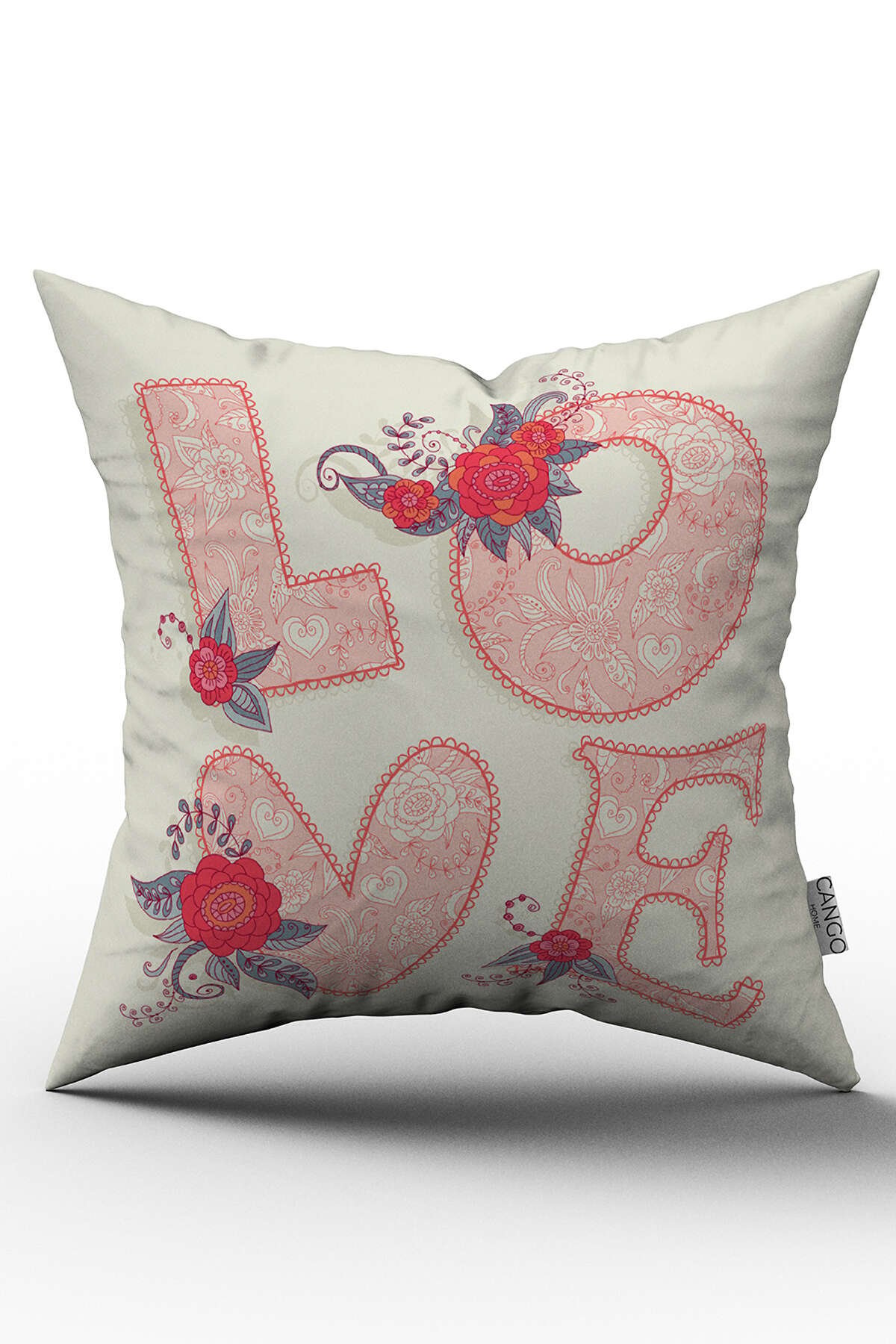 Çift Taraflı Pembe Love Yazılı Kırlent Yastık Kılıfı - CGH097-CT