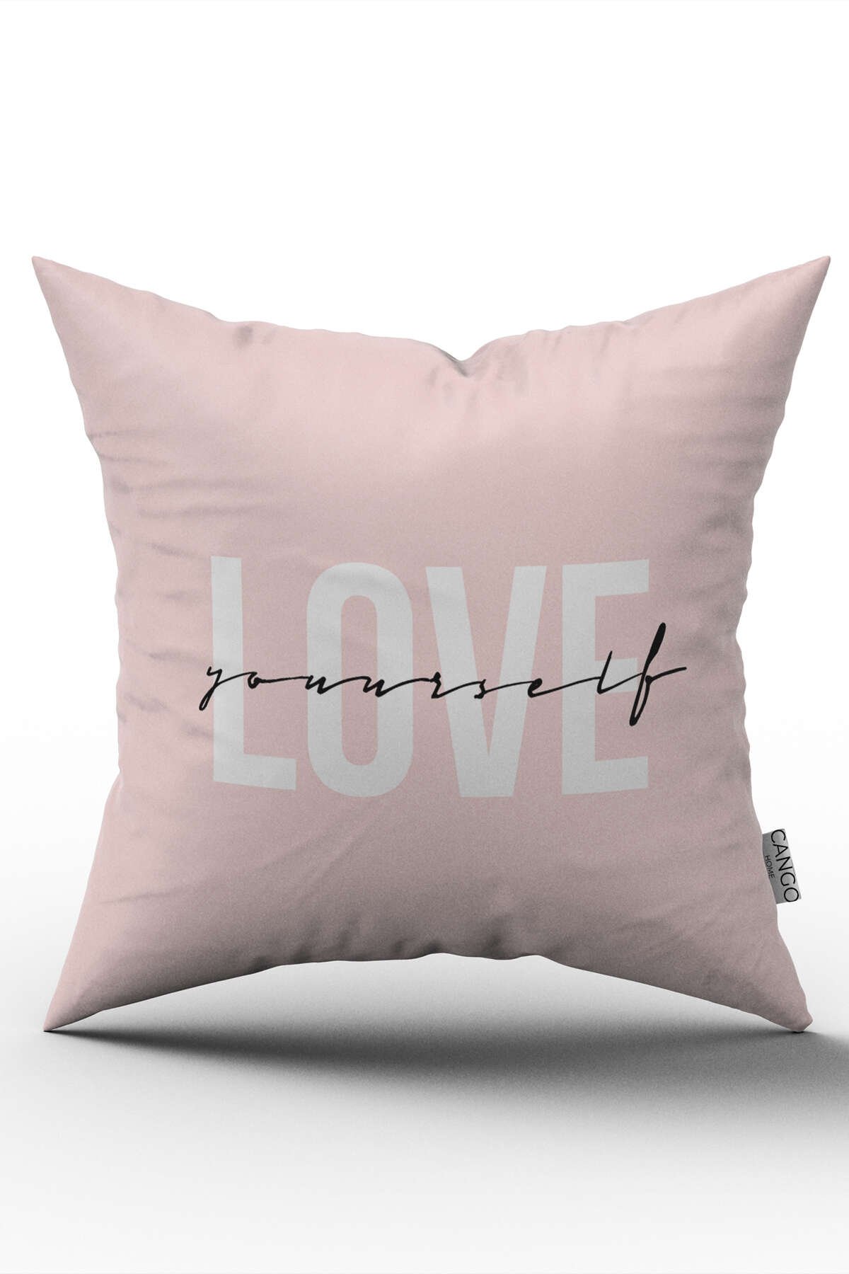 Çift Taraflı Pembe Siyah Modern Love Yourself Dijital Baskılı Kırlent Kılıfı - CGH335-CT