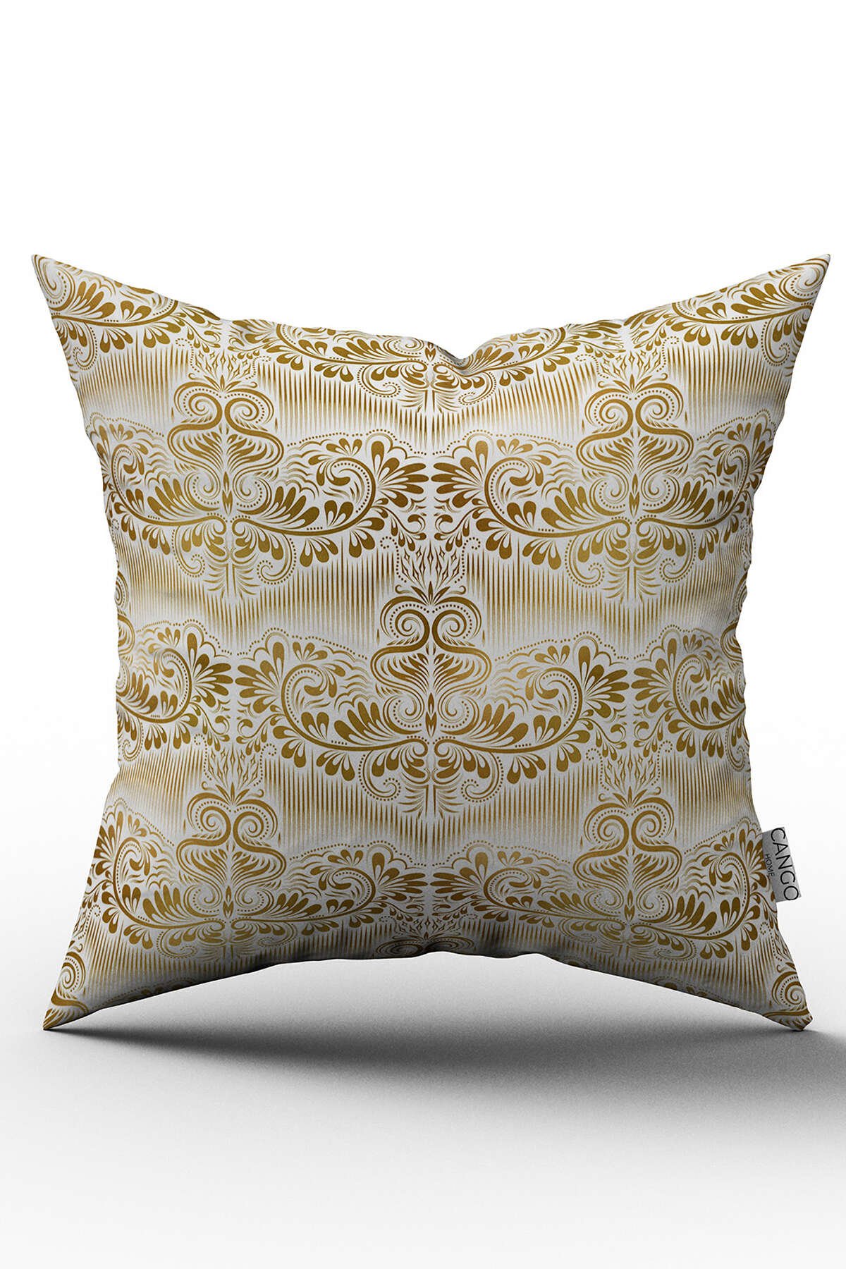 Çift Taraflı Sarı Beyaz Damask Desenli Dijital Baskılı Kırlent Kılıfı - OTYK011-CT