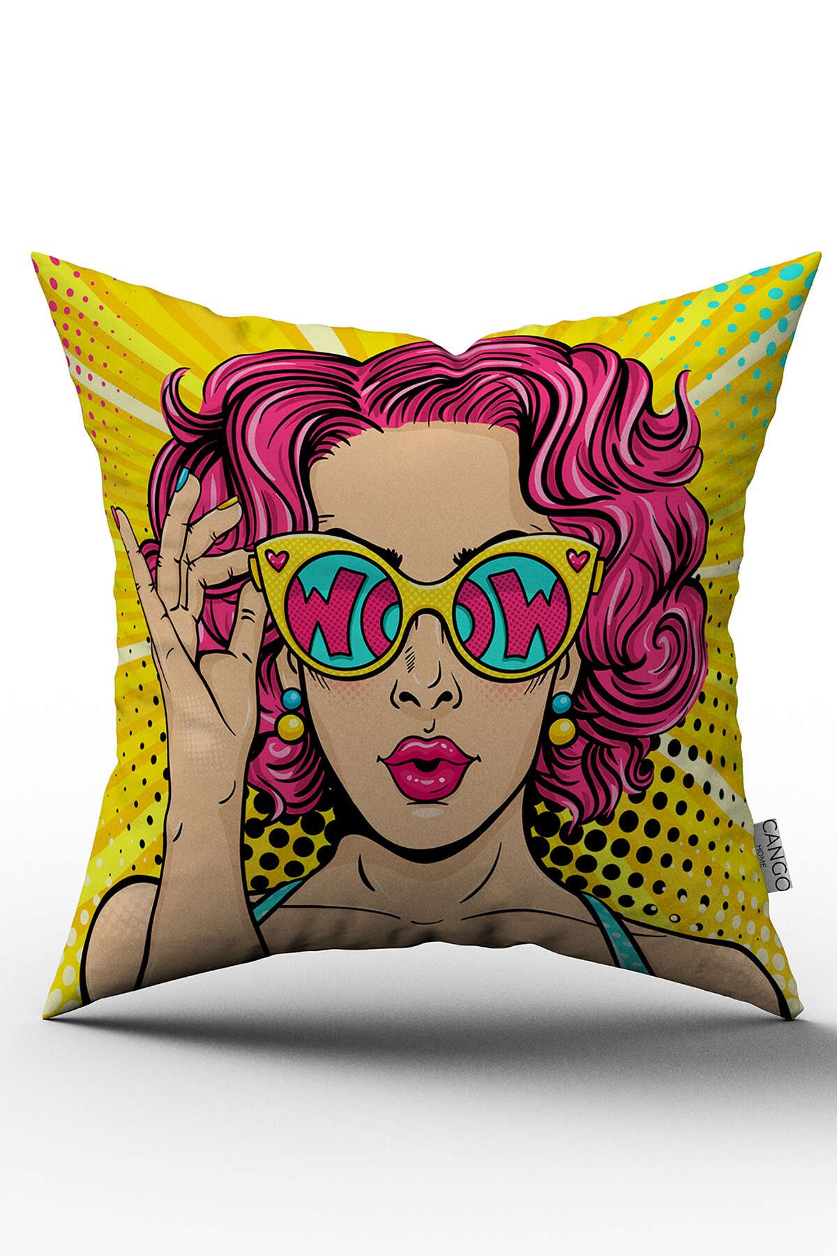 Çift Taraflı Sarı Popart Kadın Figürlü Dijital Baskı Kırlent Yastık Kılıfı - CHCCK18-CT