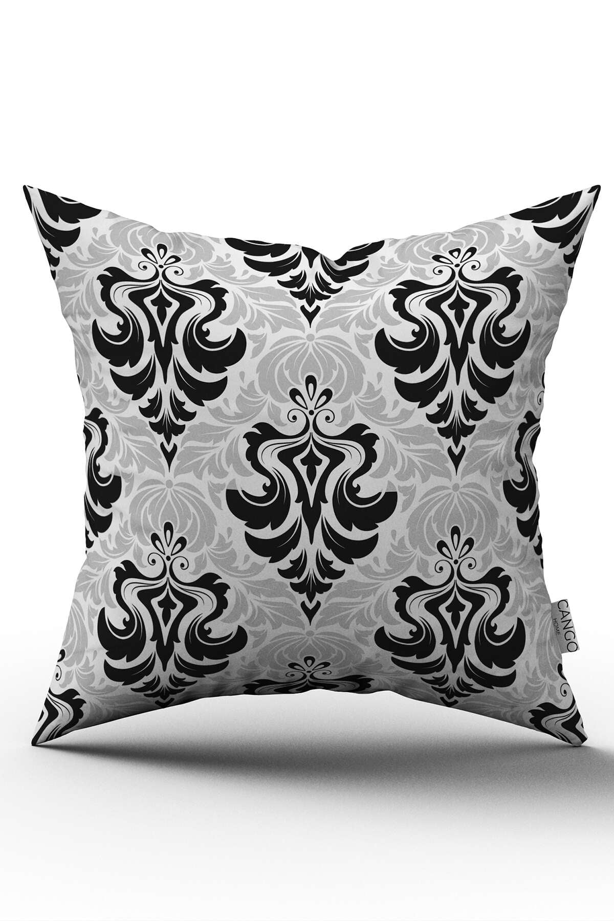 Çift Taraflı Siyah Beyaz Etnik Damask Desenli Kırlent Yastık Kılıfı - CGH344-CT