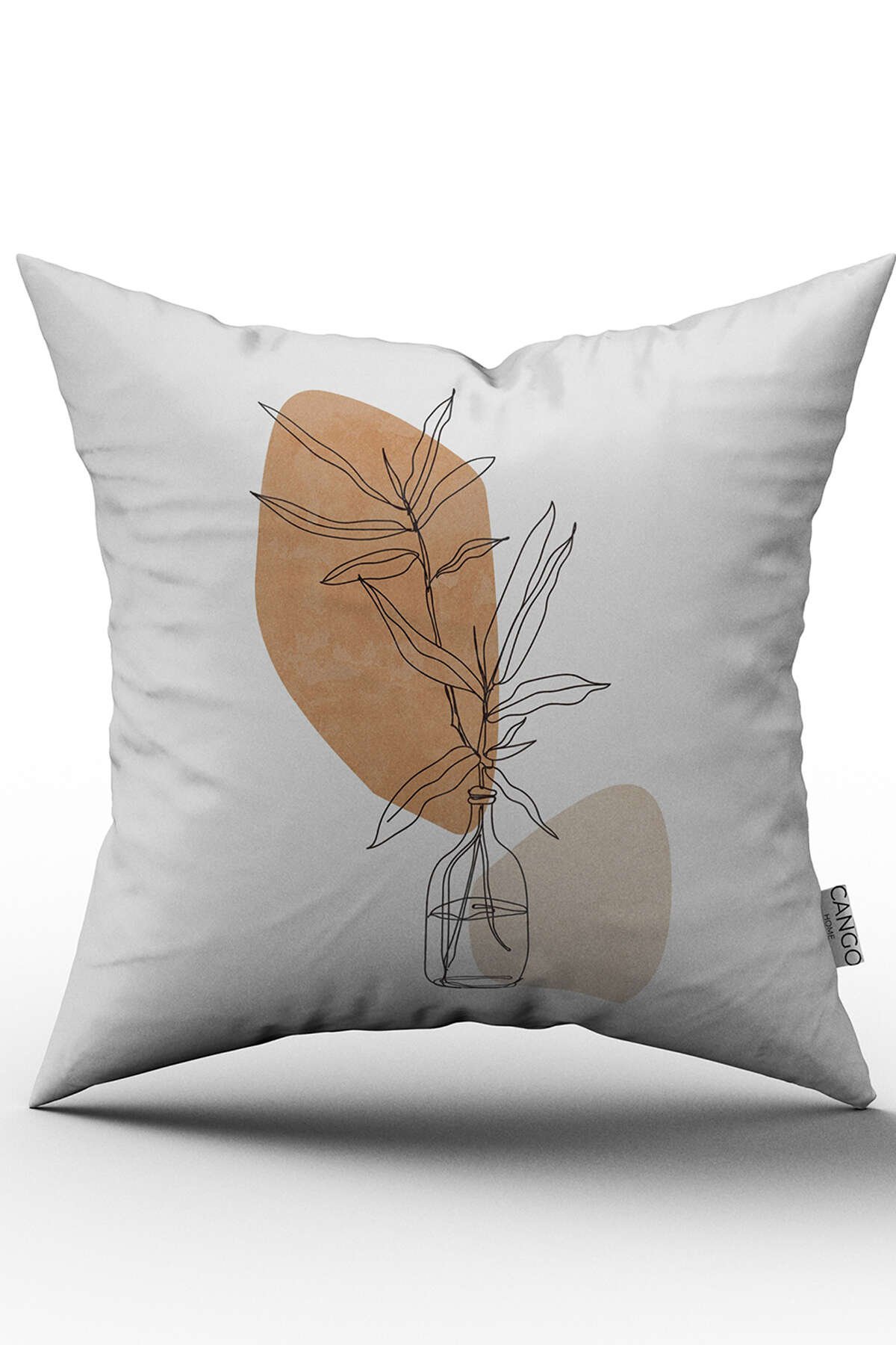 Çift Taraflı Turuncu Krem Modern Soyut Çiçekli Dekoratif Kırent Kılıfı - CGH277-CT