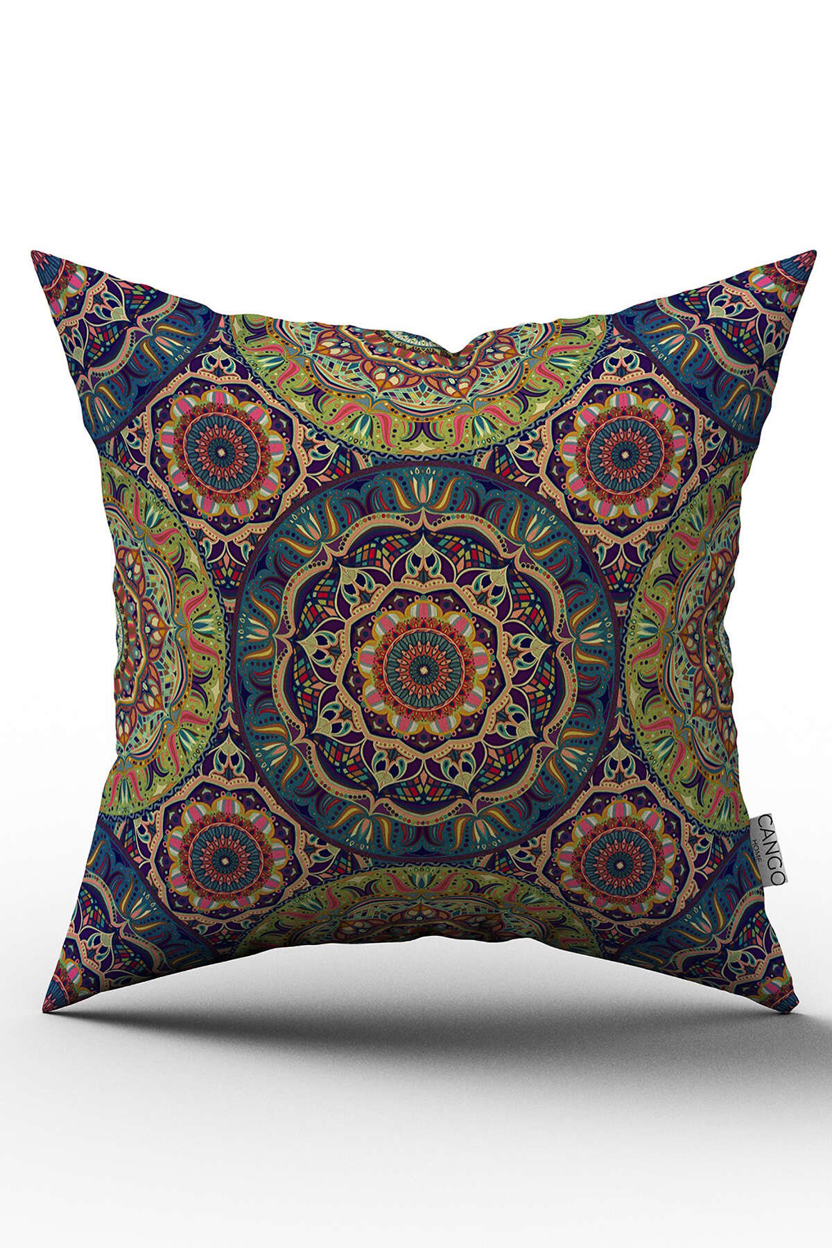 Çift Taraflı Yeşil Çok Renkli Retro Vintage Desenli Dijital Baskılı Kırlent Kılıfı - OTYK019-CT