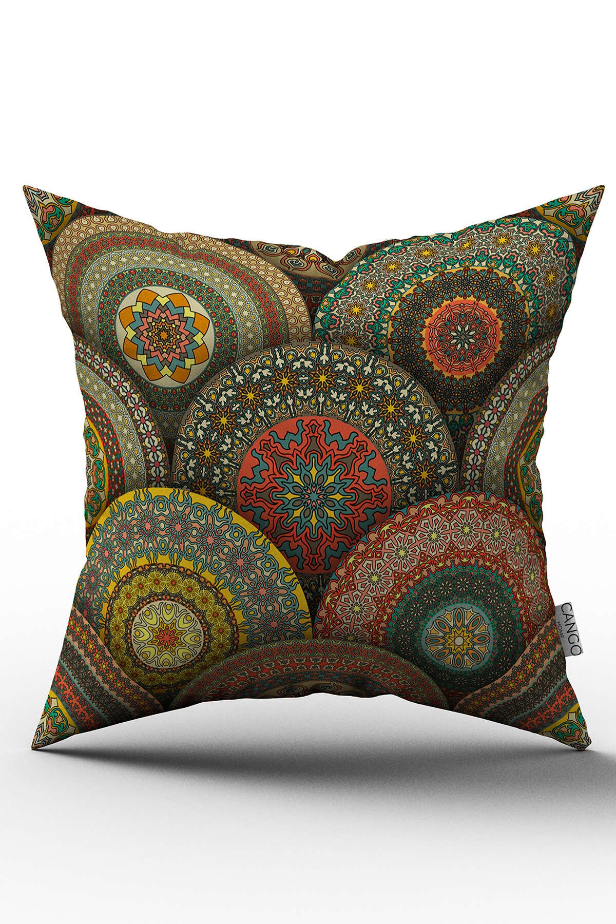 Çift Taraflı Yeşil Çok Renkli Retro Vintage Desenli Dijital Baskılı Kırlent Kılıfı - OTYK251-CT