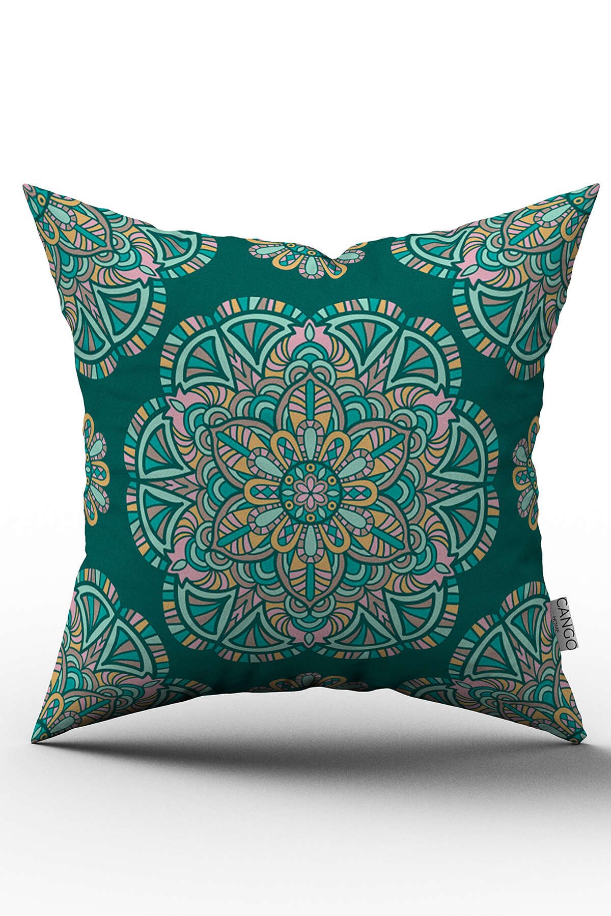 Çift Taraflı Yeşil Pembe Vintage Retro Desenli Dijital Baskılı Kırlent Kılıfı - OTYK350-CT