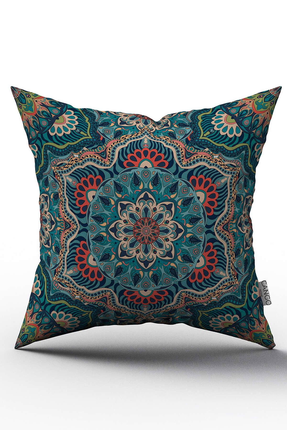 Çift Taraflı Yeşil Turuncu Retro Vintage Desenli Dijital Baskılı Kırlent Kılıfıı - OTYK634-CT