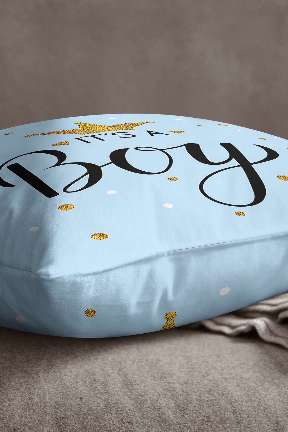 Kadife Babyface Mavi It's A Boy Yazılı Dijital Baskı Çocuk Kırlent Yastık Kılıfı - CGH427