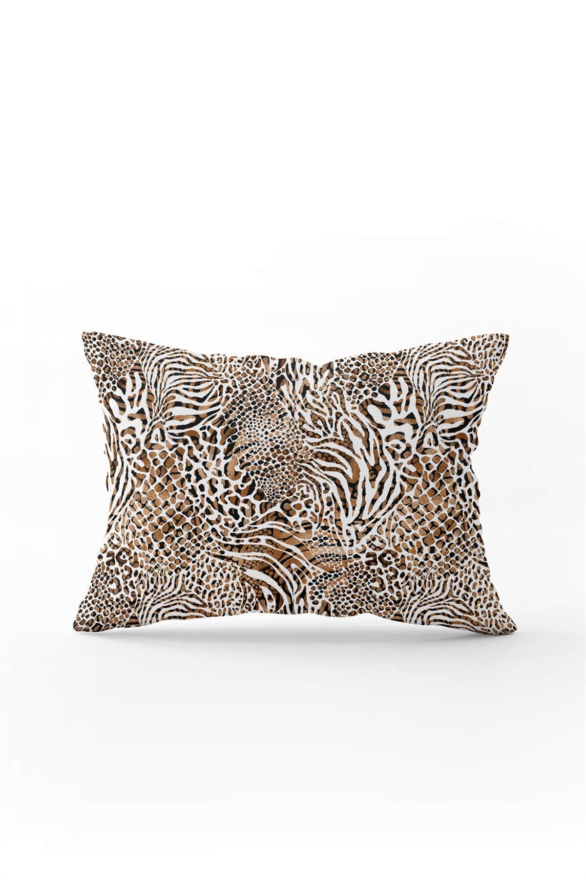 Kahverengi Beyaz Leopar ve Zebra Desenli Dijital Baskı Kırlent Yastık Kılıfı - CGH346-3550 Çift Tarafı Baskılı