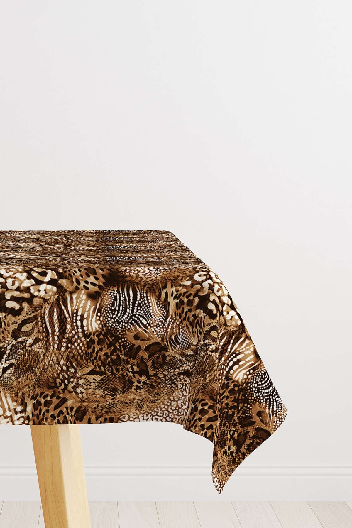 Kahverengi Beyaz Yılan Leopar Zebra Desenli Dijital Baskılı Masaörtüsü CGH369-MS