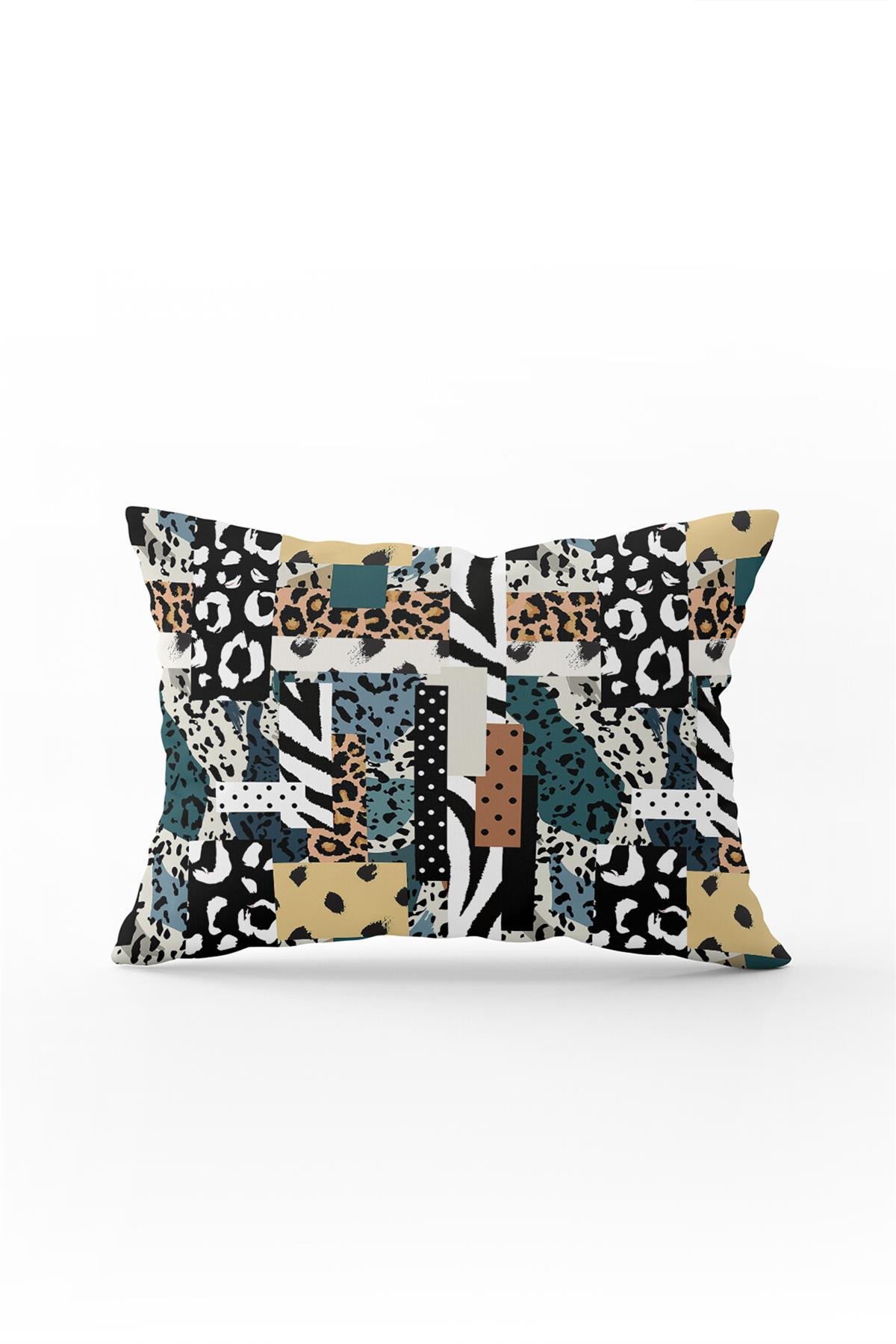 Kahverengi Mavi Modern Leopar Desenli Dijital Baskı Kırlent Yastık Kılıfı - CGH354-3550 Çift Tarafı Baskılı