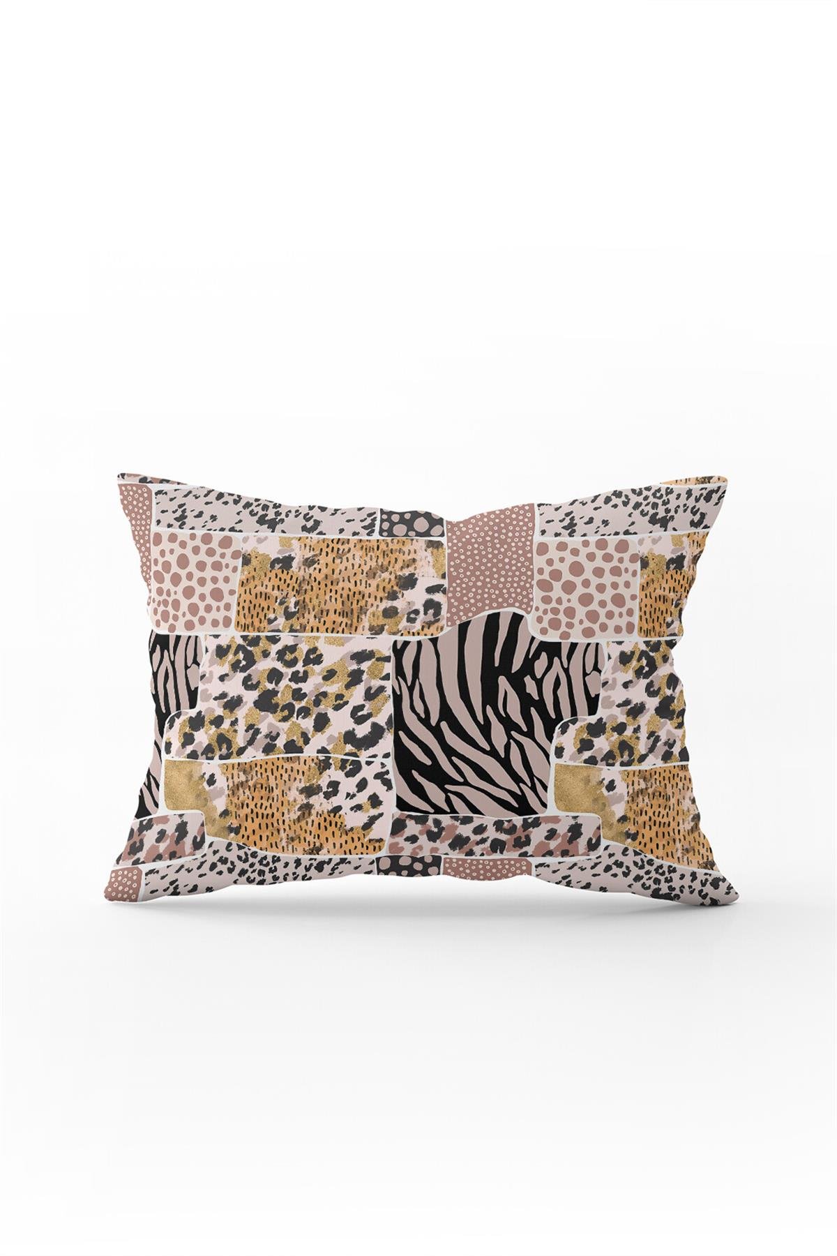 Kahverengi Pembe Zebra Leopar Desenli Dijital Baskı Kırlent Yastık Kılıfı - CGH359-3550 Çift Tarafı Baskılı