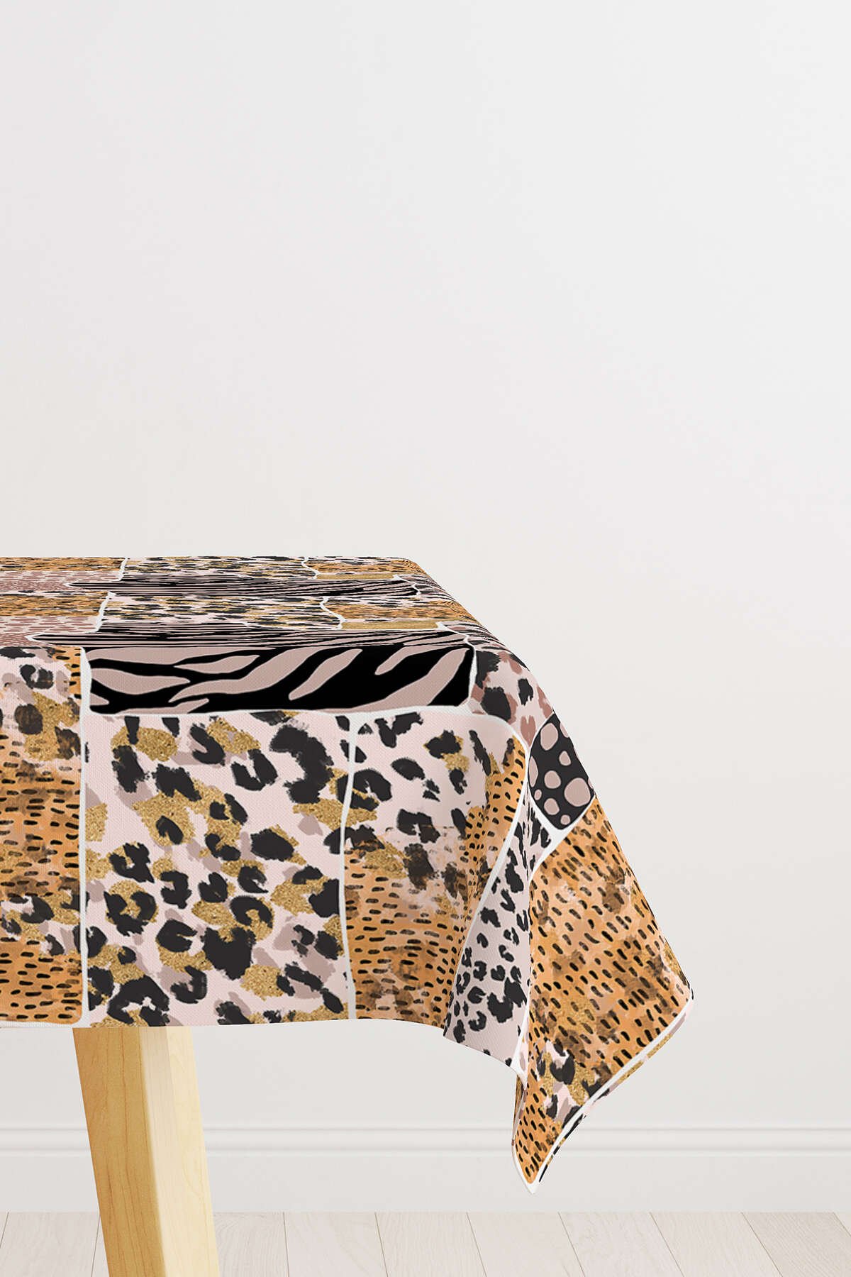 Kahverengi Pembe Zebra Leopar Desenli Dijital Baskılı Masaörtüsü CGH359-MS