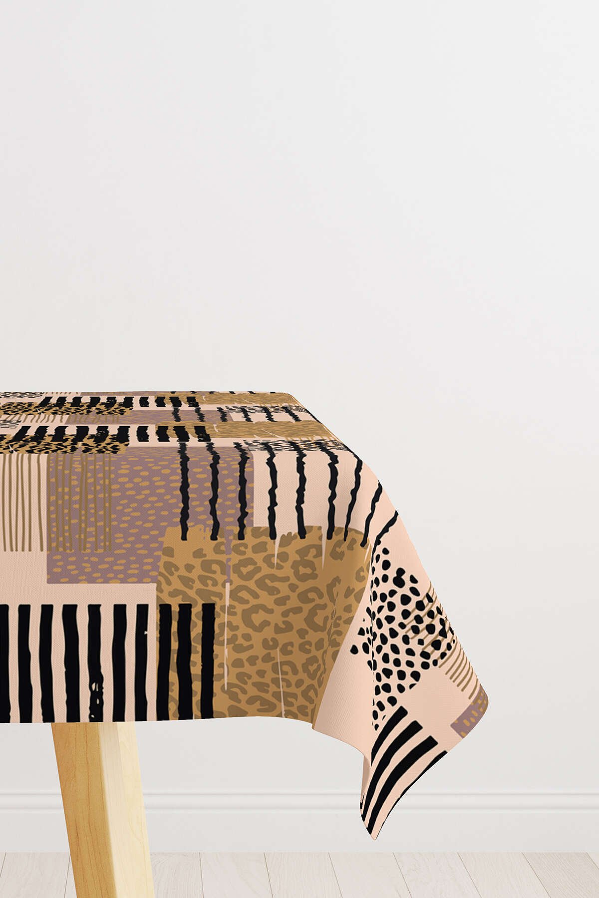 Kahverengi Siyah Modern Leopar Desenli Dijital Baskılı Masaörtüsü CGH358-MS