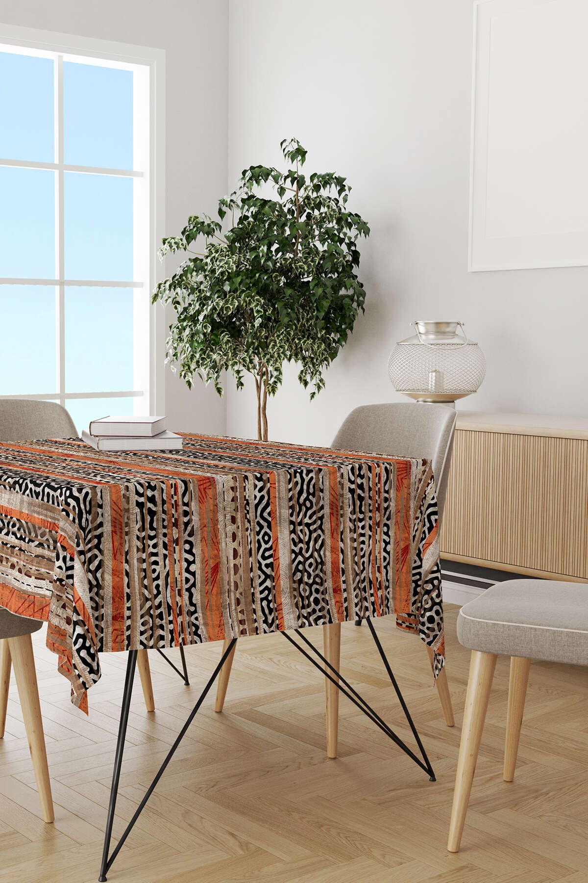 Kahverengi Turuncu Modern Leopar Desenli Dijital Baskılı Masaörtüsü CGH372-MS