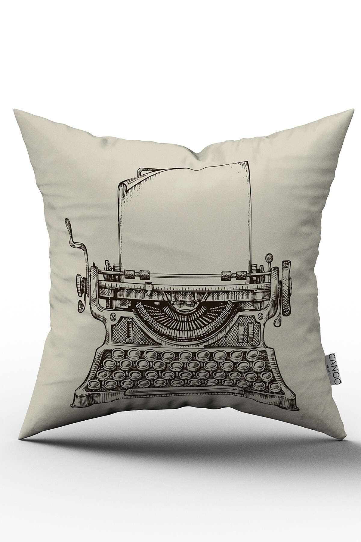 Kahverengi Vintage Retro Daktilo Dijital Baskılı Kırlent Kılıfı  - OTYK704