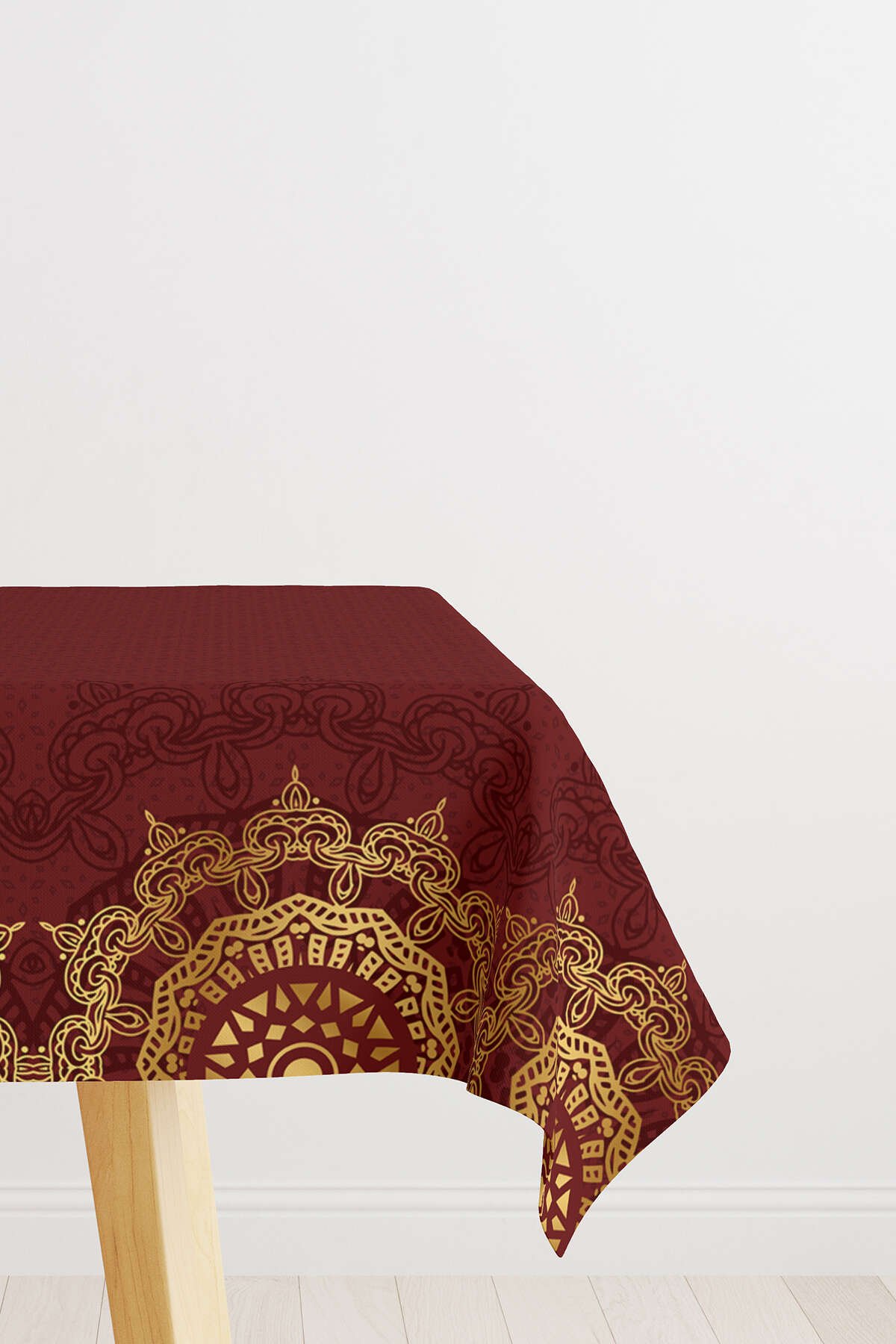 Kırmızı Bordo Ramazan Temalı Dekoratif Desenli Dijital Baskılı Masaörtüsü CGH1298-MS