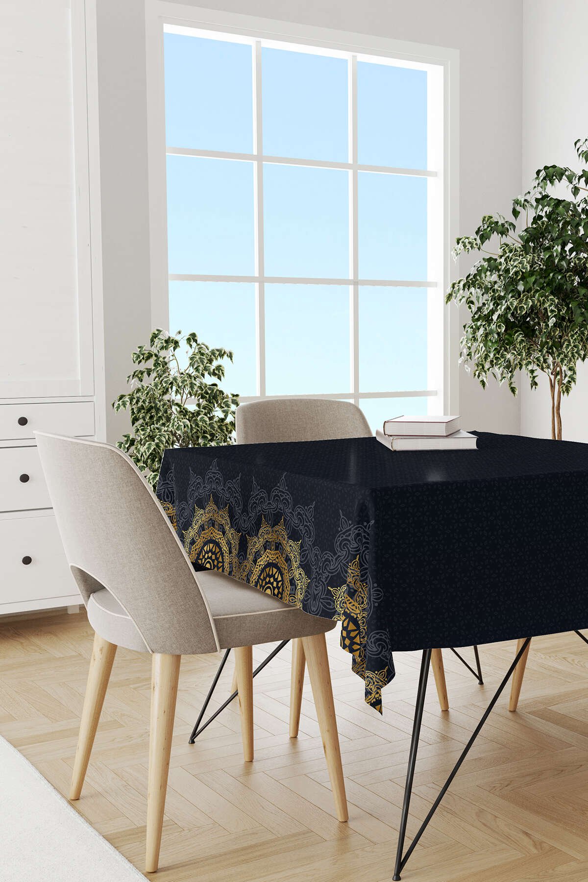 Kırmızı Bordo Ramazan Temalı Dekoratif Desenli Dijital Baskılı Masaörtüsü CGH1298-MS