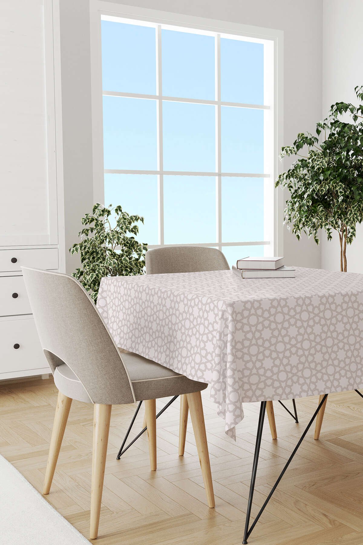 Krem Bej Ramazan Temalı Dekoratif Desenli Dijital Baskılı Masaörtüsü CGH1314-2-MS