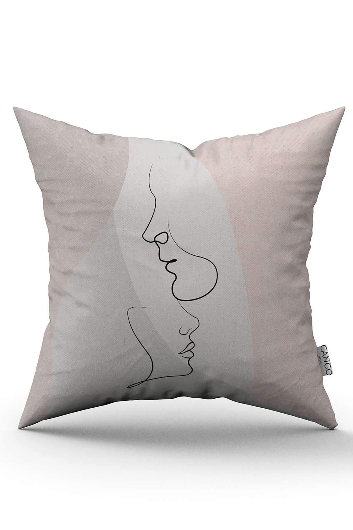 Krem Modern Sevgili Figür Desenli Dijital Baskılı Kırlent Kılıfı CGH1026