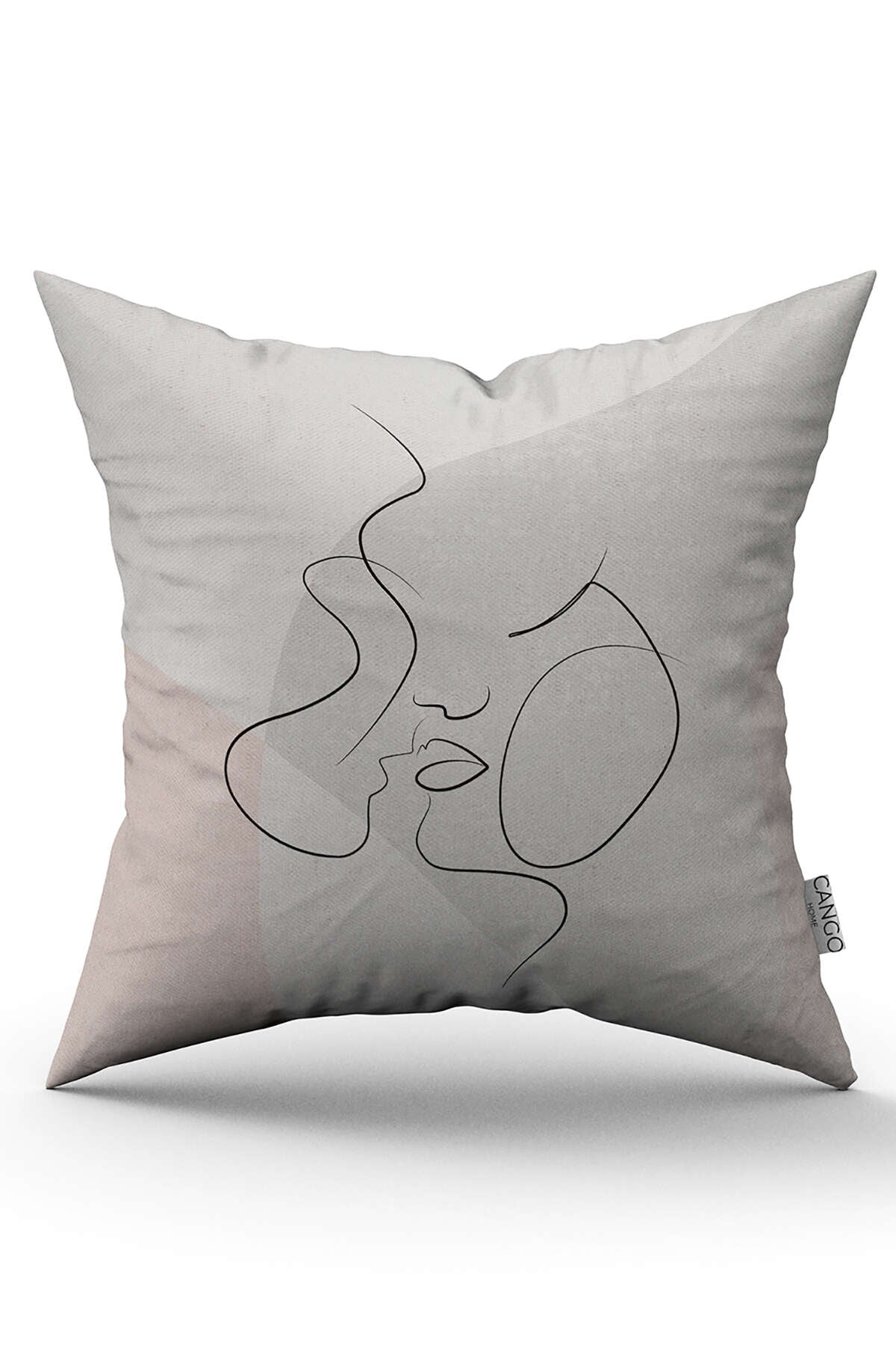 Krem Modern Sevgili Figür Desenli Dijital Baskılı Kırlent Kılıfı CGH1025