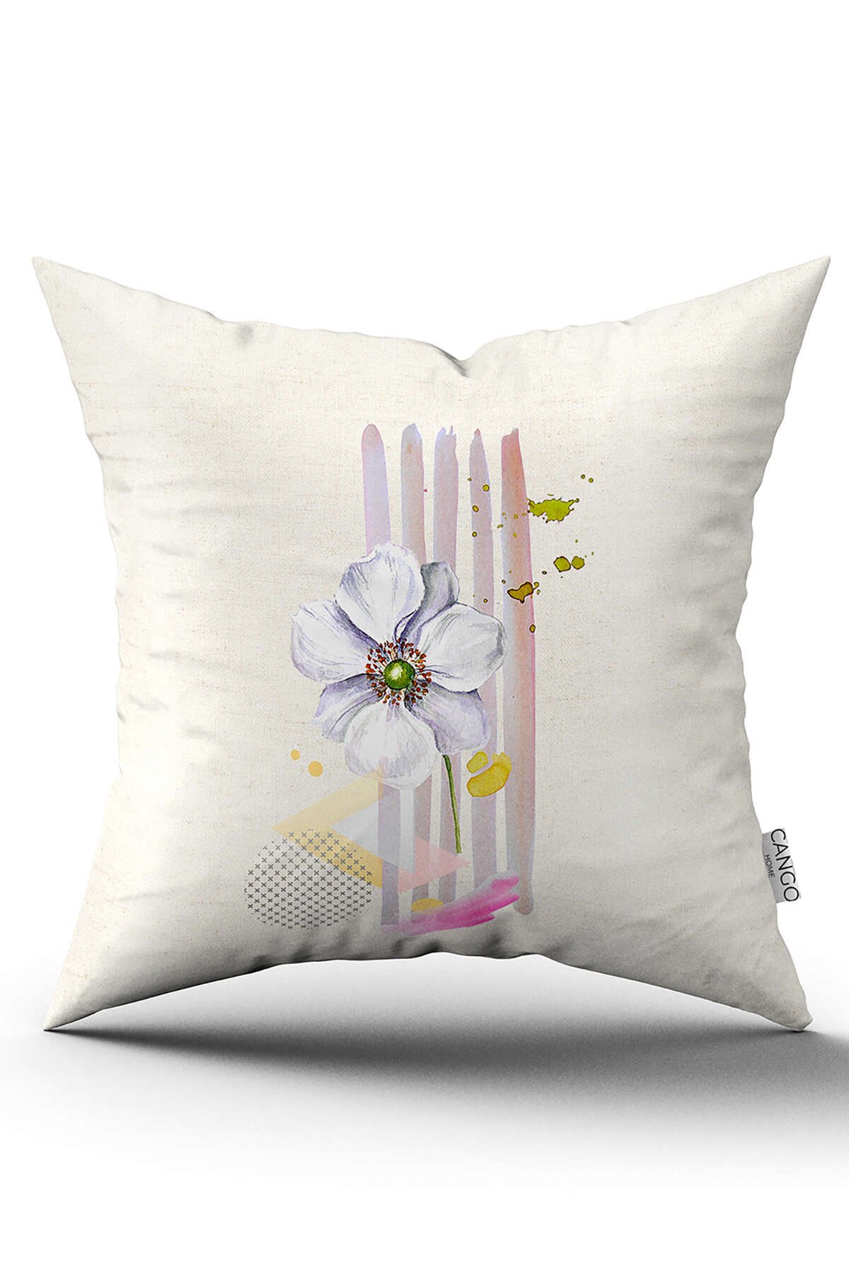 Krem Pembe Modern Dekoratif Çiçek Desenli Dijital Baskılı Kırlent Kılıfı CGH1112