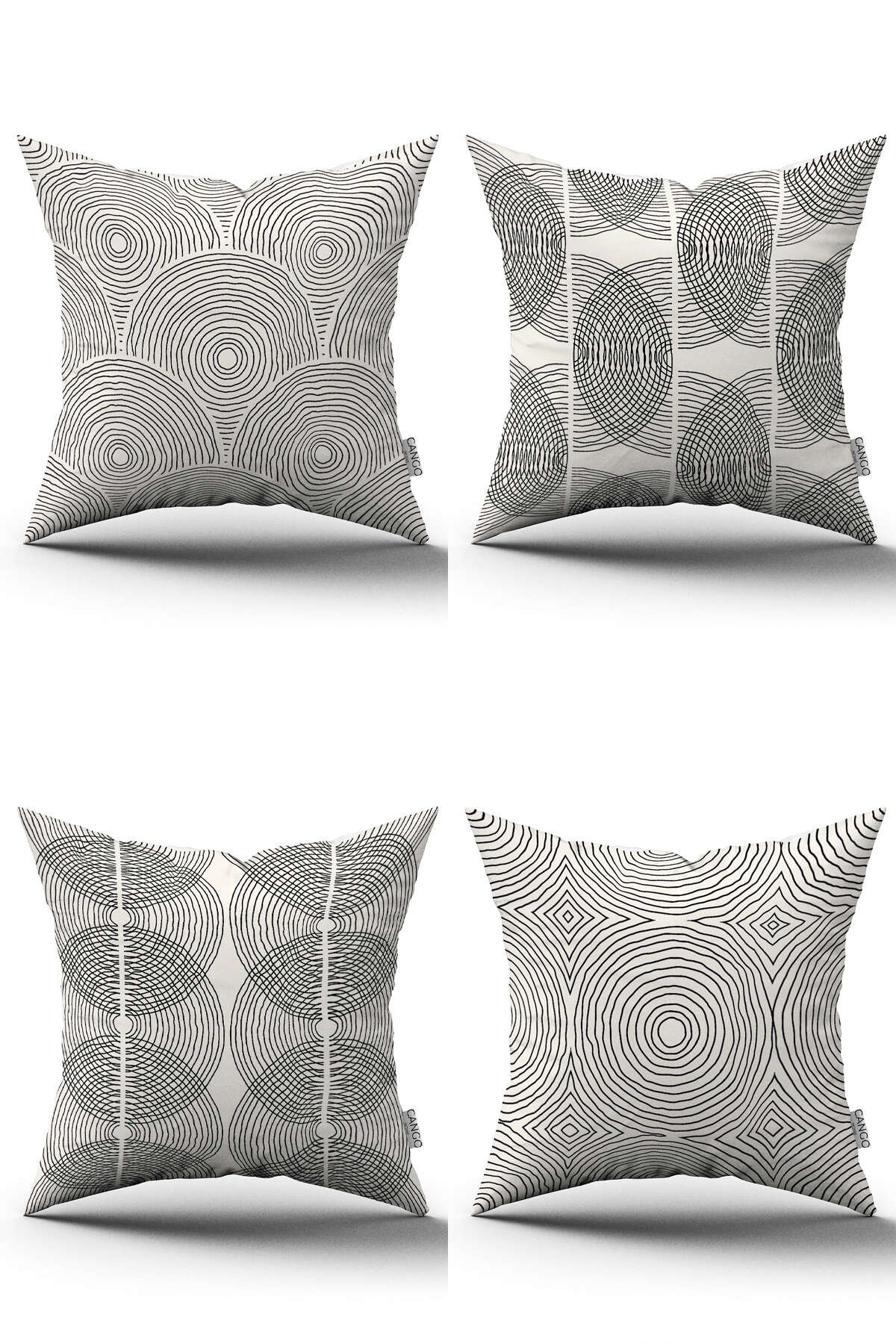 Krem Siyah Bohem İskandinav Desenli 4'lü Dijital Baskılı Kırlent Kılıfı Seti - 4kmbs295