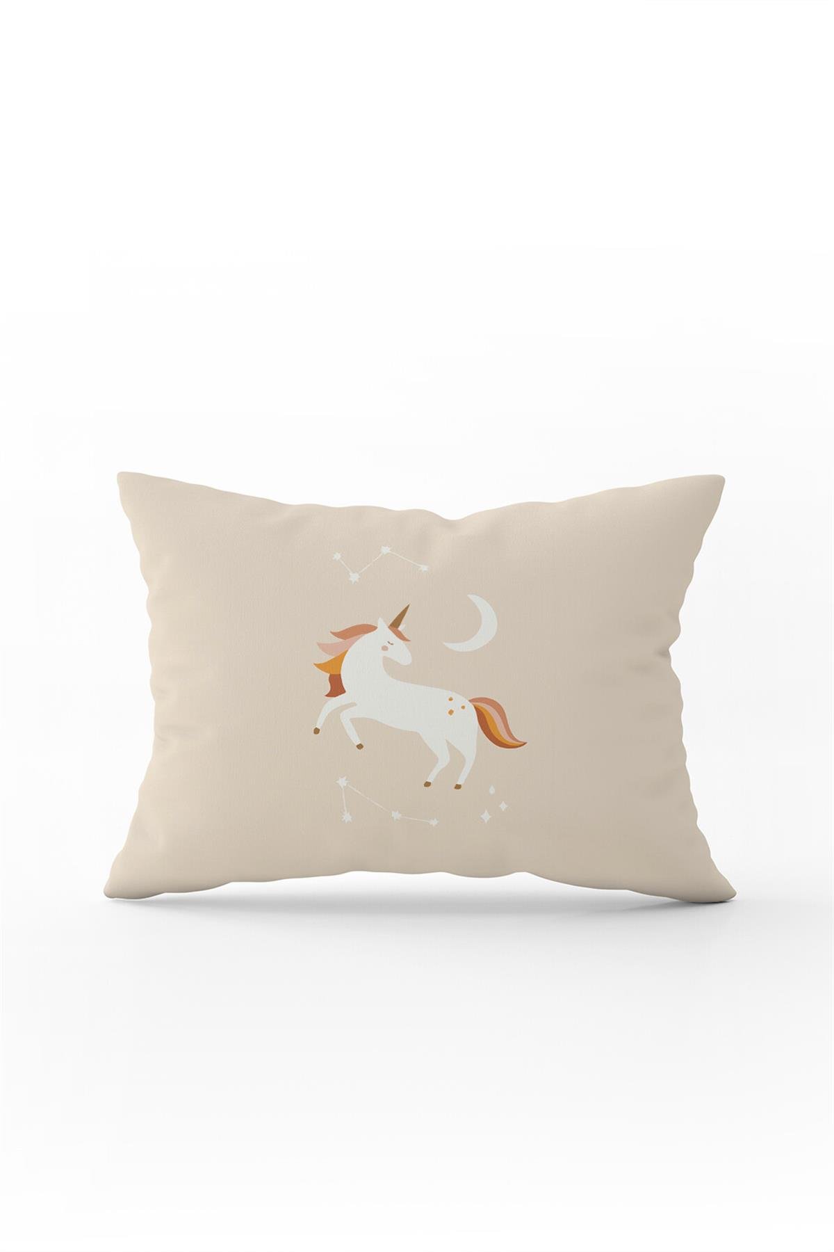 Krem Turuncu Bohem Unicorn Desenli Dijital Baskılı Kırlent Yastık Kılıfı  CGH729-3550 Çift Tarafı Baskılı